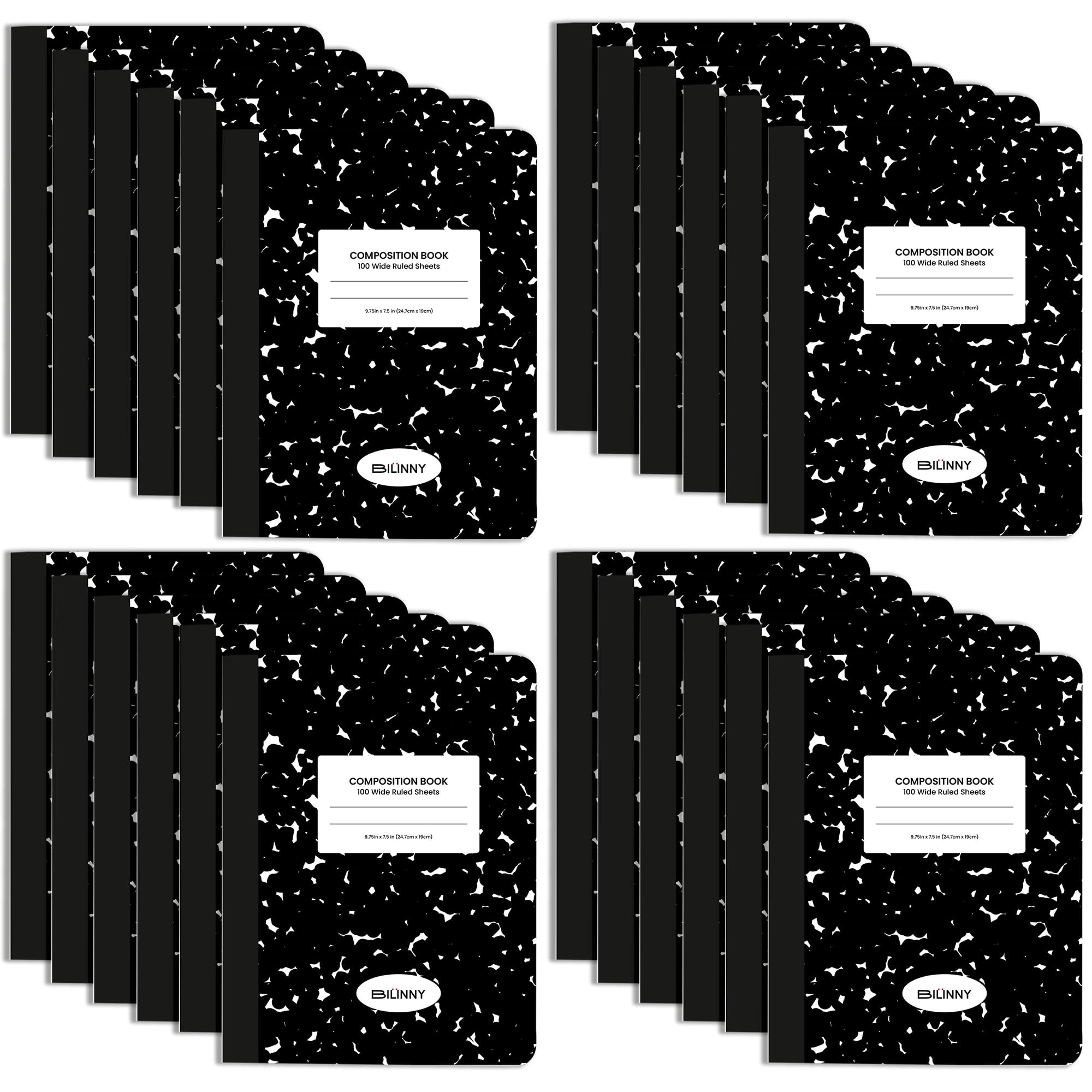 Bilinny Composition Notebooks 24 Pack (100 Sheets), Wide Ruled Composition Notebook for School & College Students, 9.75" x 7.5" Marble Notebook with Double Sided Sheets