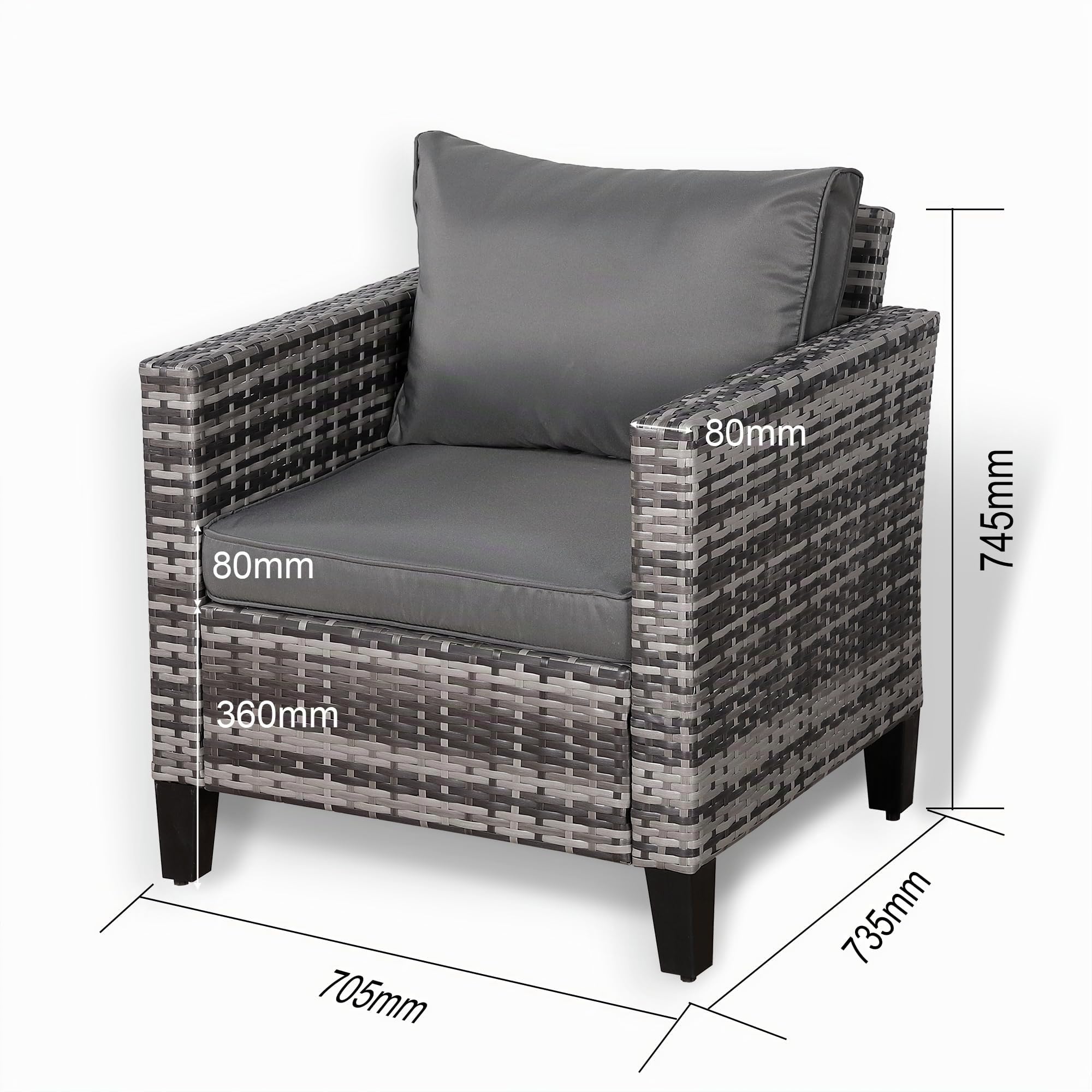 Rattan Park Sofás de Jardín de Poliratán – Conjunto Modular de Muebles de Exterior para Terraza y Patio (Gris, 1 Plaza)