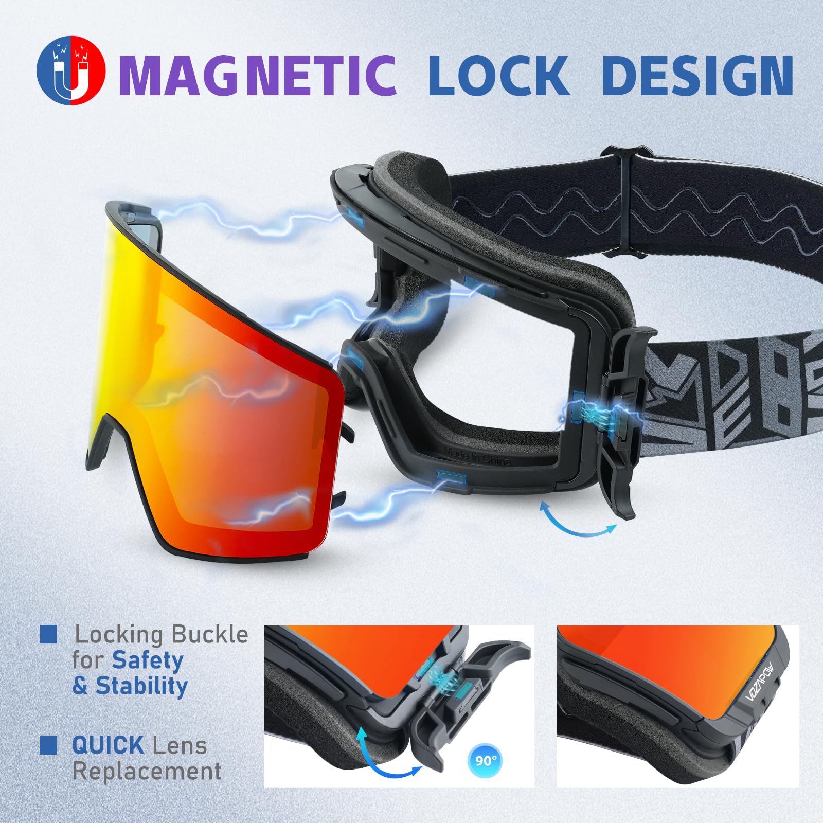 Skibrille, Anti-Beschlag, Snowboardbrille für Herren und Damen, 100 % UV-Schutz, magnetisch, austauschbare Gläser