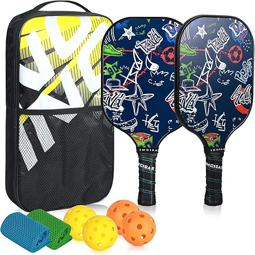 Palas de pickleball, regalo de pickleball, raquetas de pickleball de fibra de vidrio, toalla de enfriamiento y cubierta de pickleball - Juego de