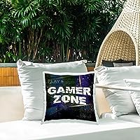 Vista 2 de Stupell Industries Gamer Zone Cyber Phrase - Almohada estampada para exteriores, 18 x 18, color negro