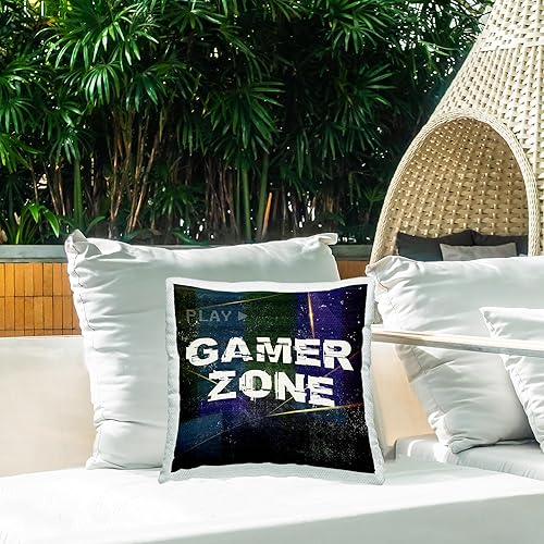 Miniatura 2 de Stupell Industries Gamer Zone Cyber Phrase - Almohada estampada para exteriores, 18 x 18, color negro