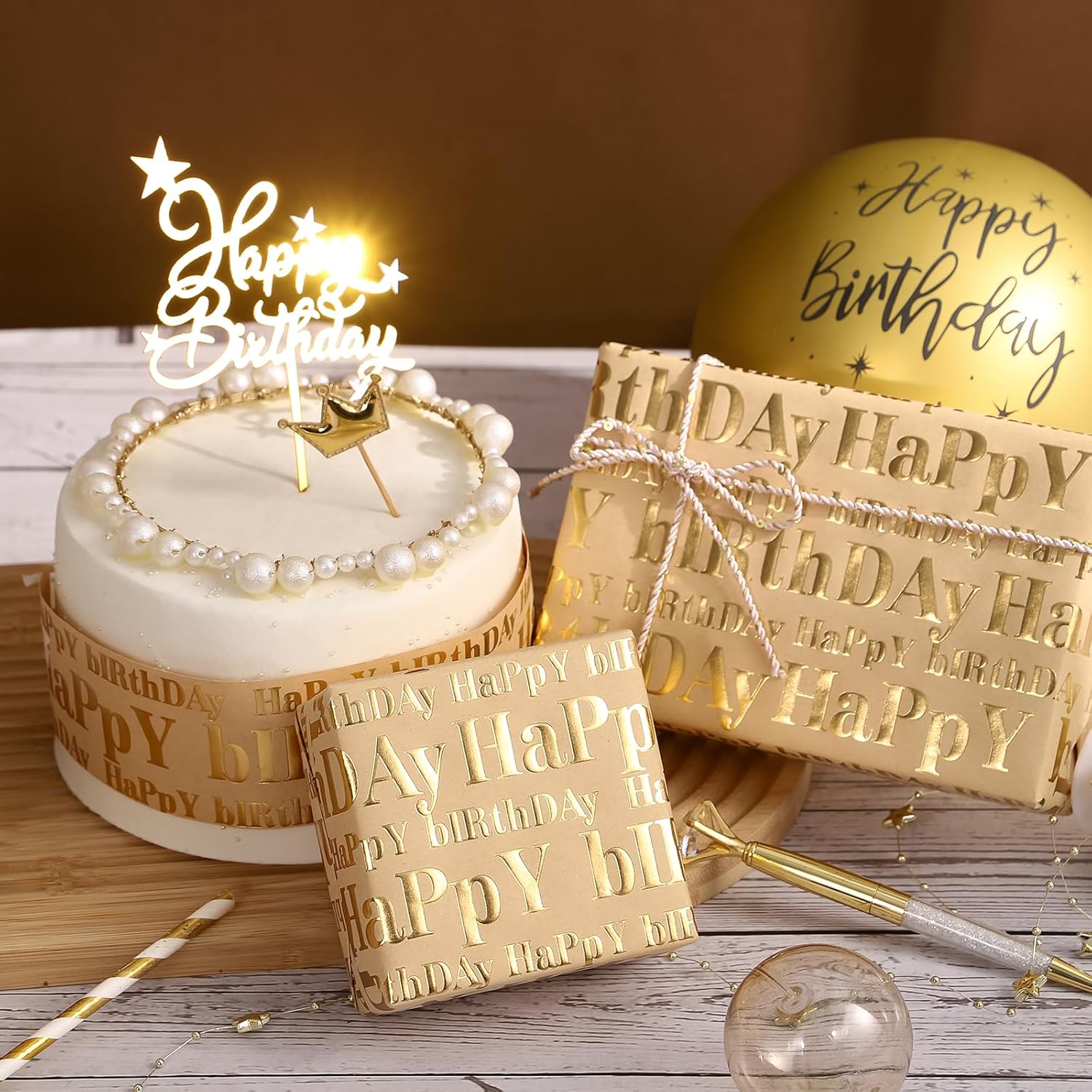 3D Kraft Birthday Wrapping Paper Roll - Mini Roll - 17 Inch x