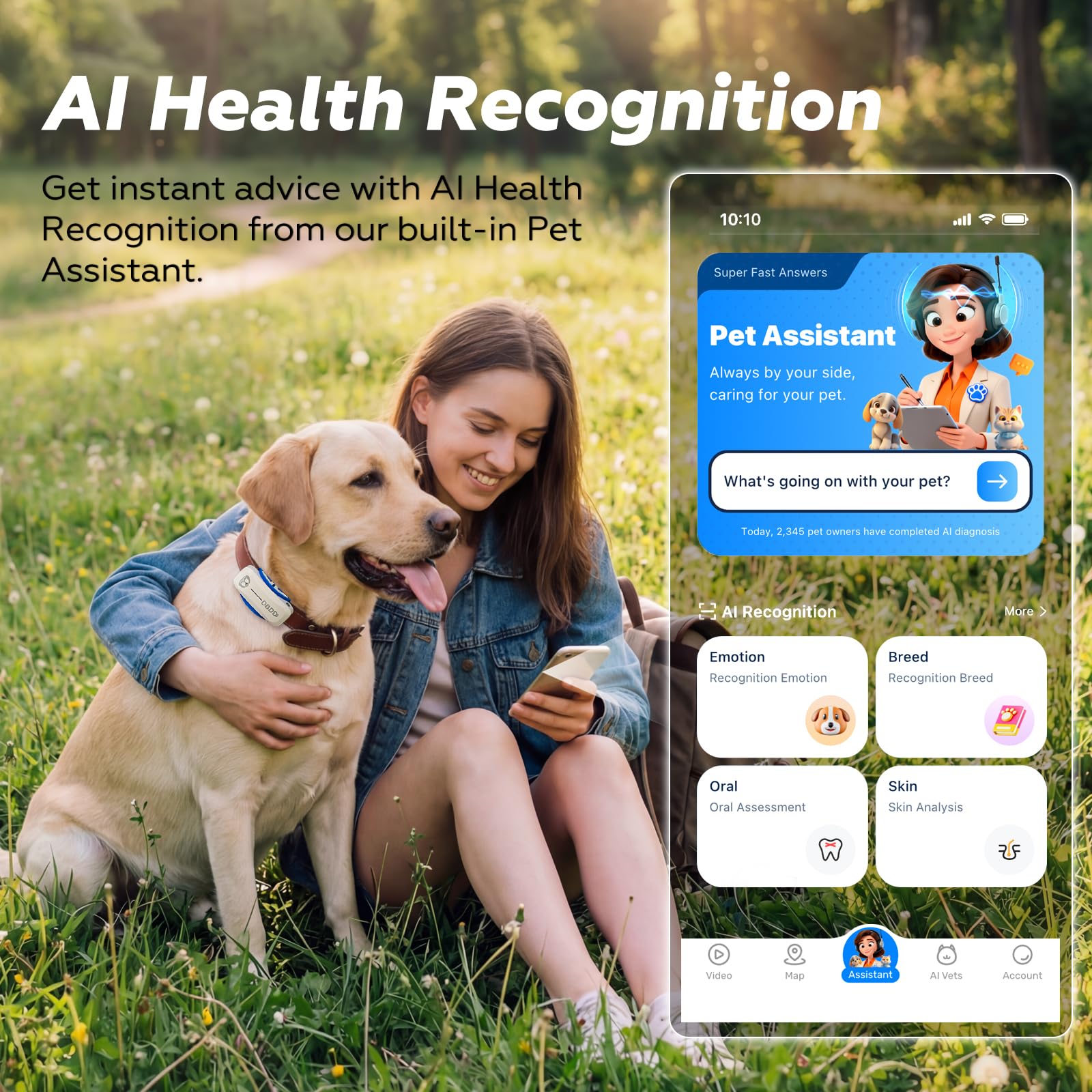 DBDD Smart GPS Dog Collar Tracker con recinto virtuale, monitoraggio live e segni vitali, per cani fino a 18 kg, impermeabile, per cani da 18 kg in su, compatibile con iOS e Android (bianco)