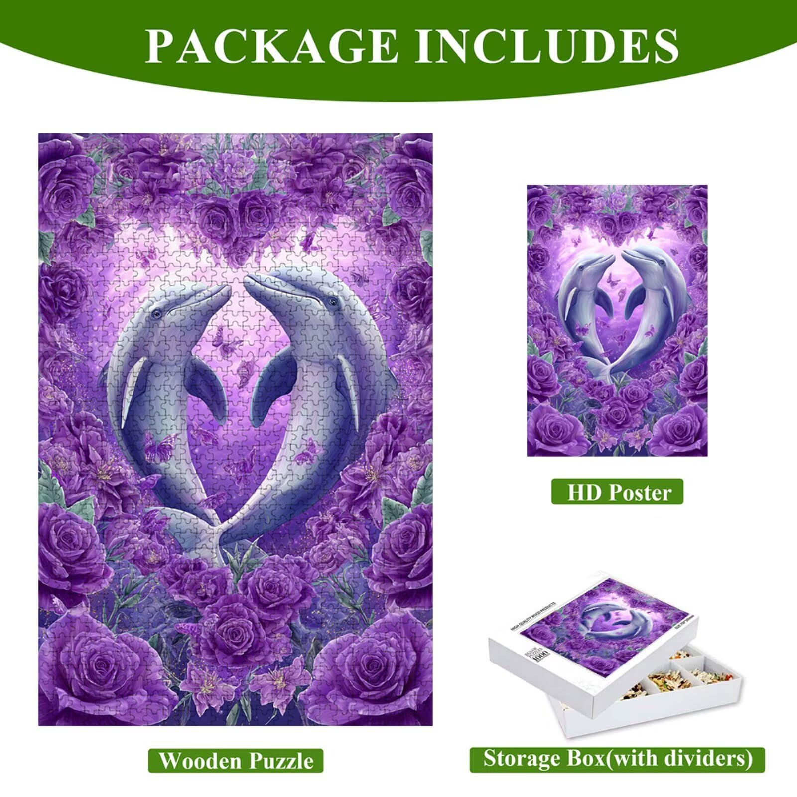 5000 Pezzi Puzzle Adulti - Delfino & Rose - Fabbricazione in Legno Robusto (Forma Classica) - Decorazione Murale con Poster - Prodotto Riservato ad Adulti e 14 Anni in Su (181x105cm) P3#958
