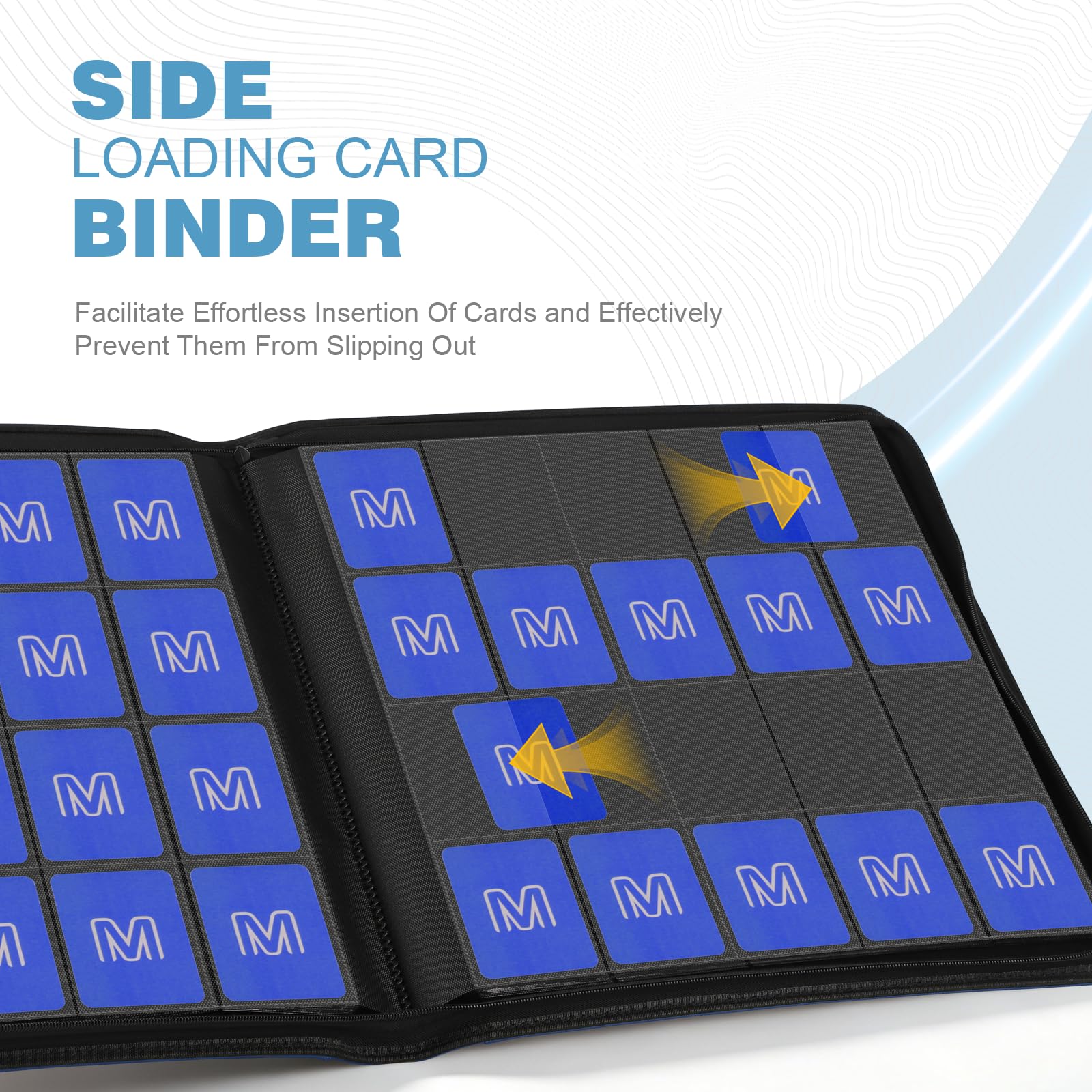 Raccoglitore per carte da collezione a 20 tasche, contiene oltre 1280 carte, album di carte collezionabili con cerniera, caricamento laterale, compatibile con TCG, carte da gioco e sportive (20 blu