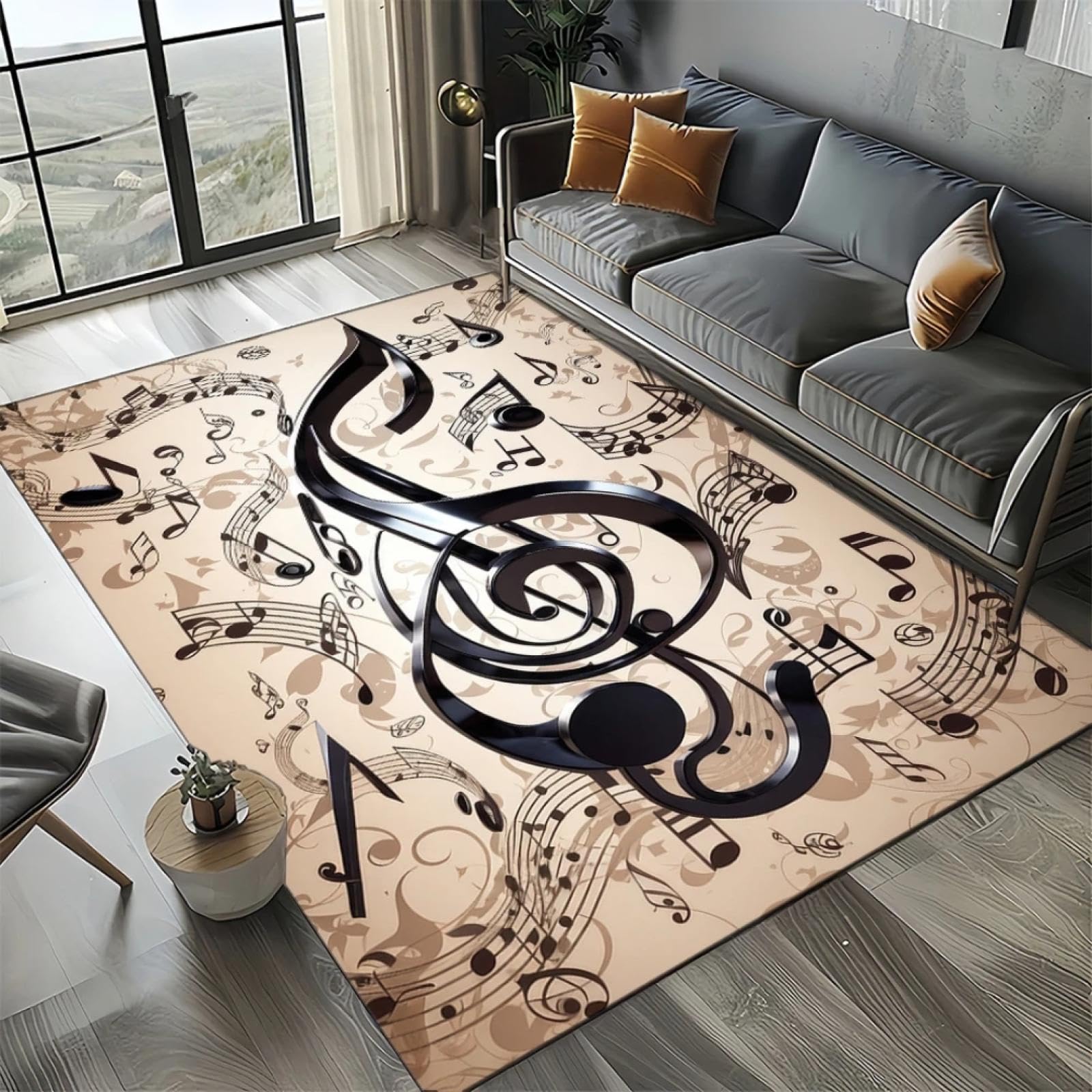 Alfombra de fantasía con Notas Musicales, Color partitura Musical, Dibujos Animados, Adecuada para Sala de Estar, Dormitorio, sofá, habitación Infantil, Alfombra Antideslizante