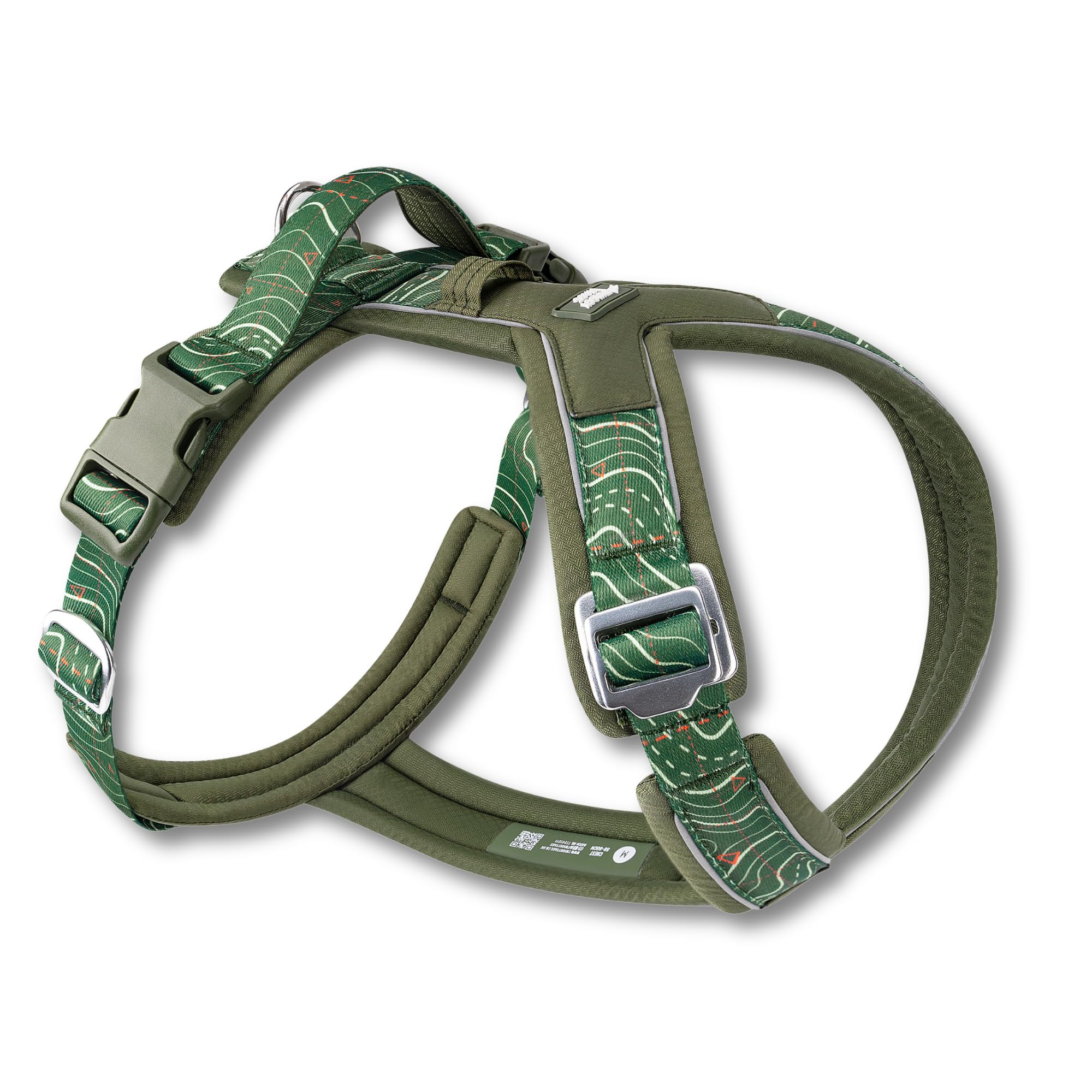 Twiggy Tags Apex Lightweight Harness | Adjustable, Reflective Dog Harness | Dual lead attachment|Stain & Water Repellent |Suitable For All Dog Breeds |Green Nomad | XL