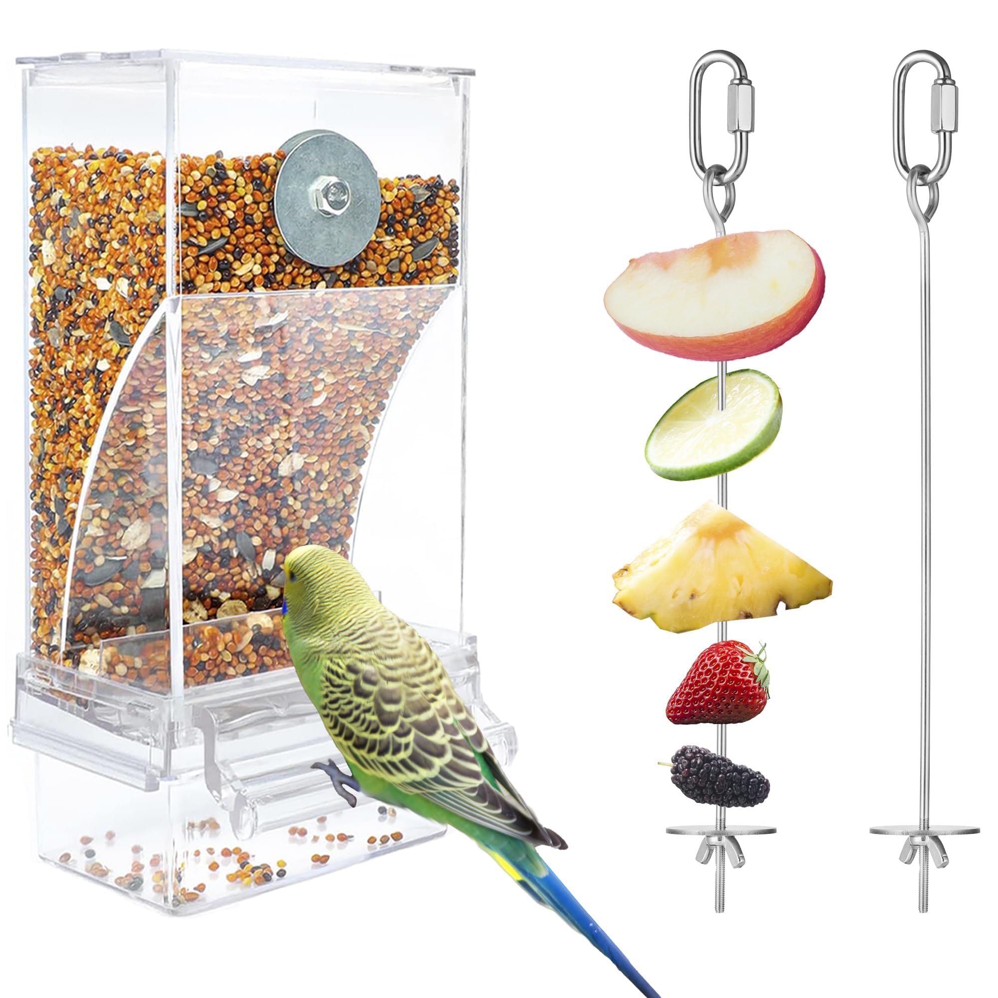 Automatischer Futterspender für Vögel Papageien Acryl Transparent Vogelfutterhaus Sittiche Käfig Futterautomat Vogelfutterspender Käfigzubehör für Kanarienvögel Nymphensittiche Finken