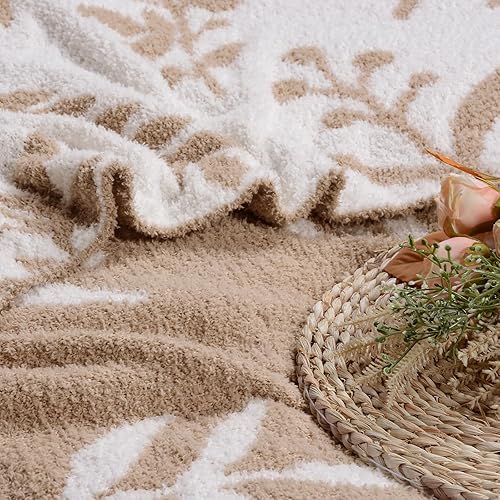 Miniatura 6 de Manta de punto floral súper suave y cálida para sofá, manta ligera y esponjosa para decoración del hogar para cama y sofá, rosa, 50 x 60 pulgadas