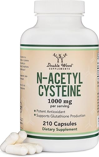 Suplemento NAC N-acetil cisteína (1,000 mg por porción, 500 mg por cápsula, 210 cápsulas) (probado por terceros) con tecnología de enmascaramiento