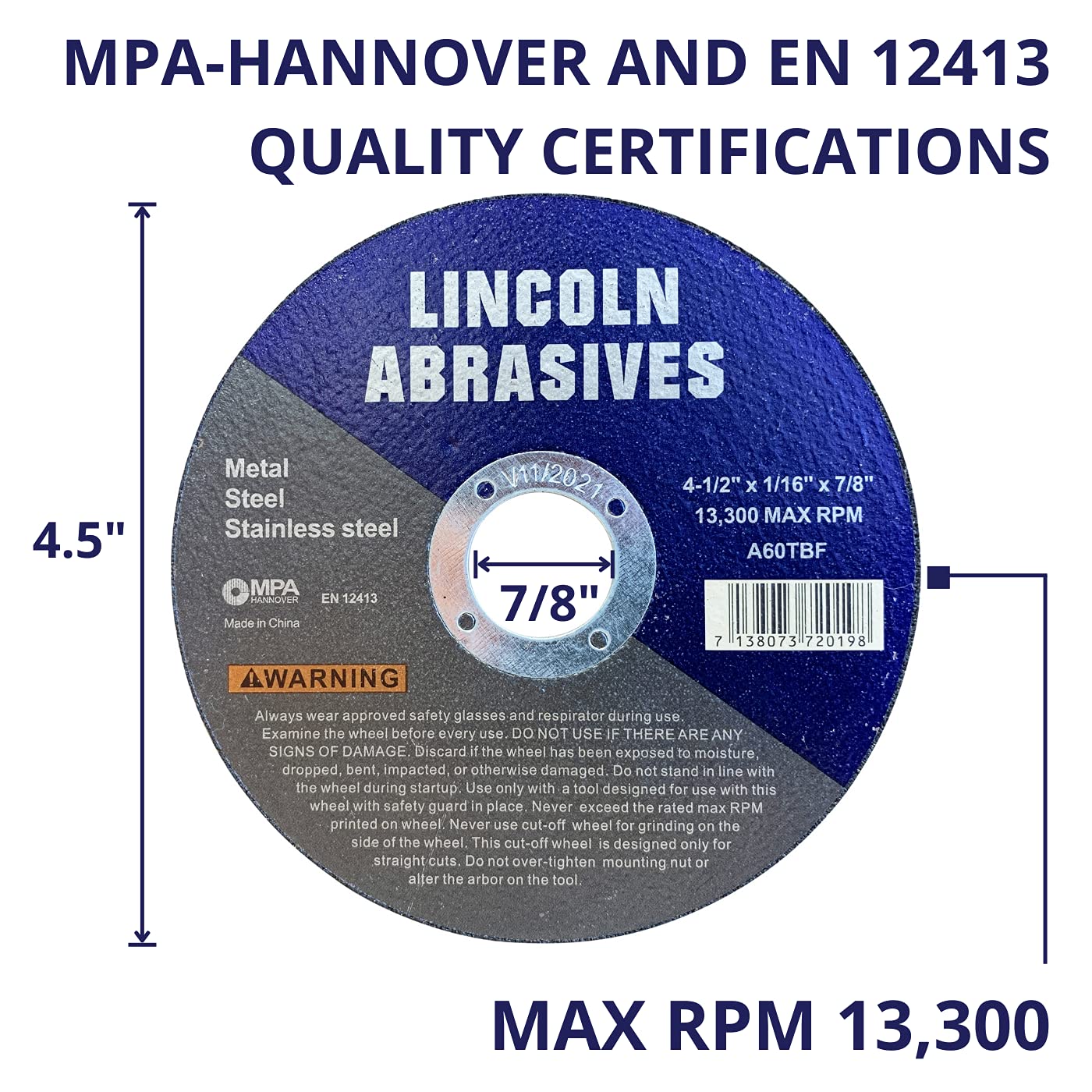 Paquete de 50 ruedas de corte de 4-1/2 pulgadas Lincoln Abrasives de 1/16 pulgadas de metal y acero inoxidable