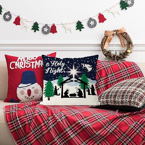 Miniatura 4 de GAGEC Fundas de almohada de Navidad de 18 x 18 pulgadas, fundas de almohada de escena de nieve de Jesús, fundas de almohada de Navidad, invierno,