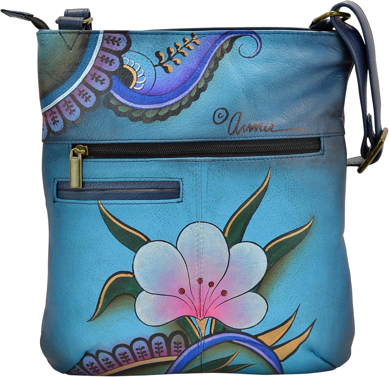 Anna by Anuschka Women's Hand-Painted Genuine Leather Slim Cross Shoulder Bag - Image 3