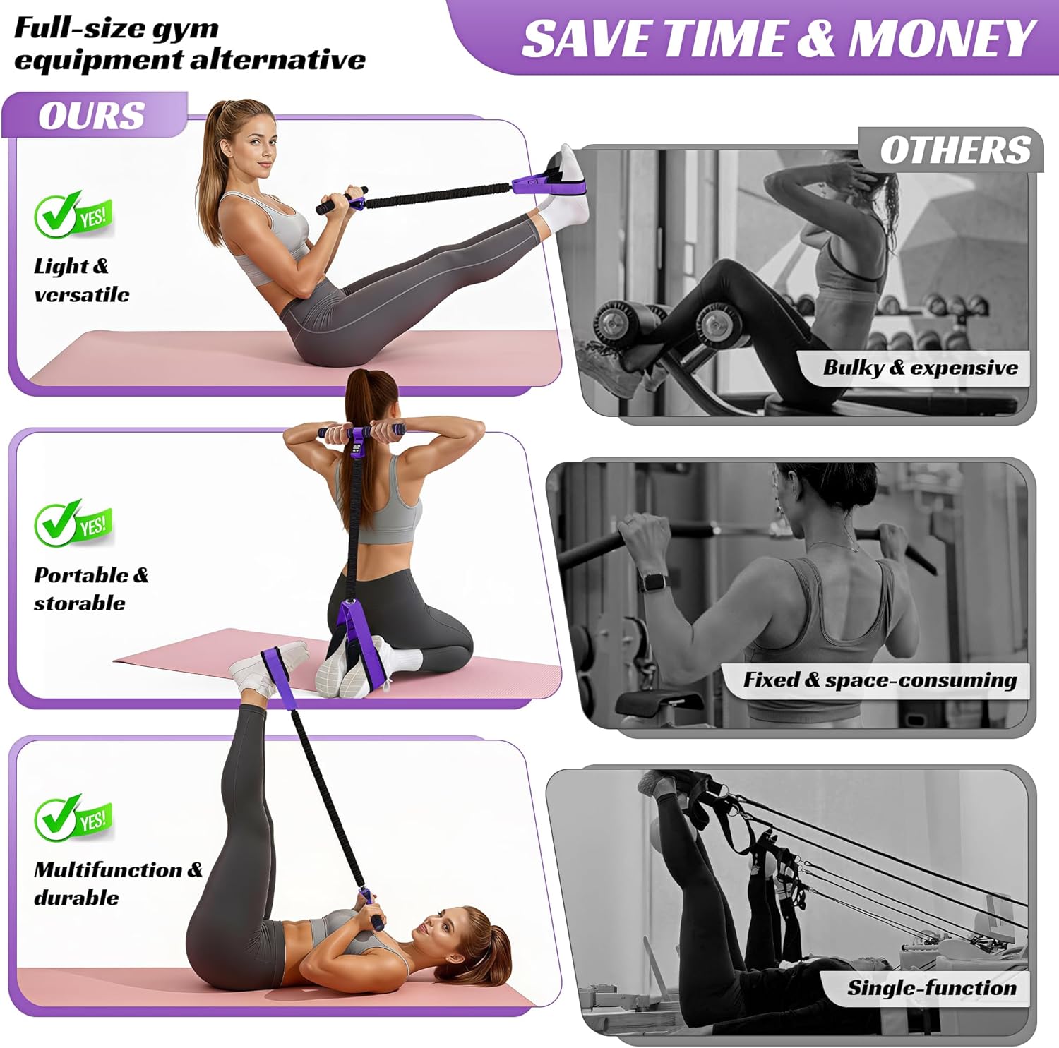 50LBS Pedal Resistance Band with Handle - Yoga Resistance Bands with Handles, Thigh Trainer & Stomach Fat Burner, Ab Workout Equipment, Portable Tension Rope for Exercise Women Home Gym