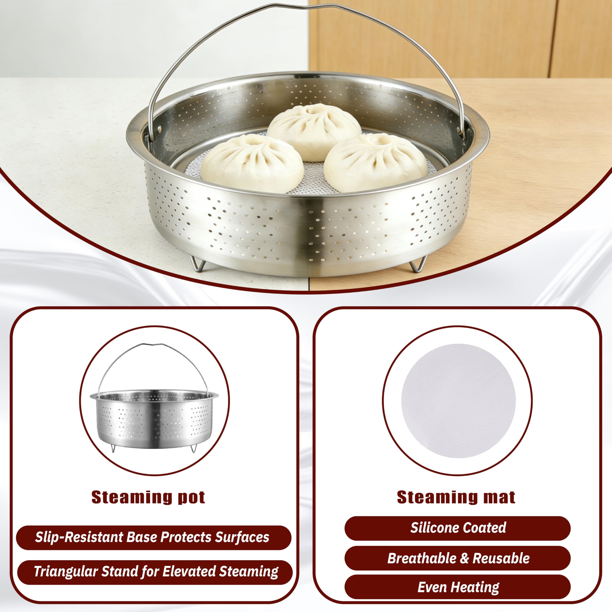 Vaporera de acero inoxidable 304 para ollas, 17,5 cm, ideal como colador para ollas y ollas a presión, para cocinar al vapor de verduras, frutas, huevos (plateado)