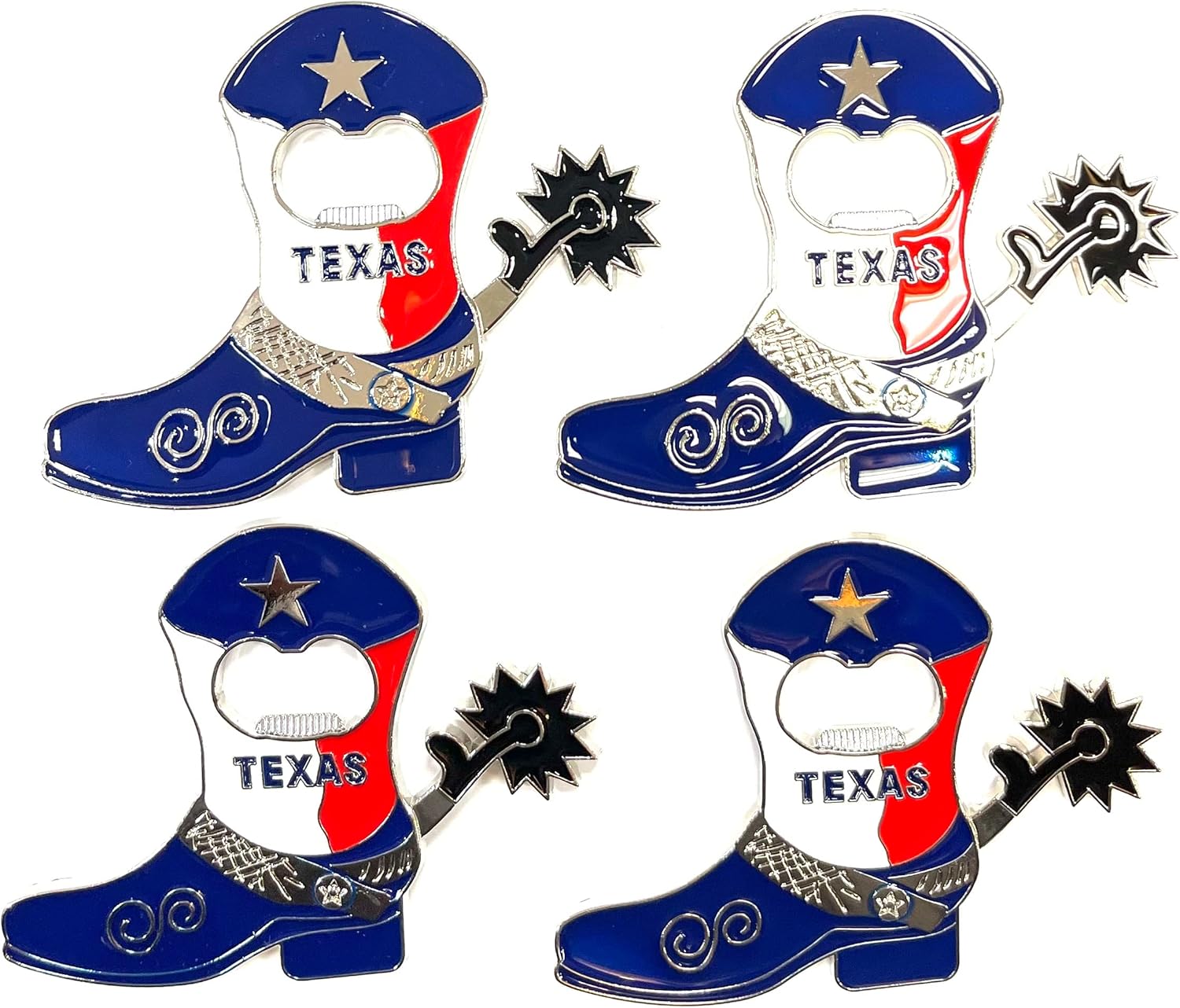 Texas Souvenir Bottle Opener Boot Fridge Magnet 4 PCS Bundle Pack with Free 2 PCS Texas Burnt Orange Magnets Total 6 Texas Fridge Magnets