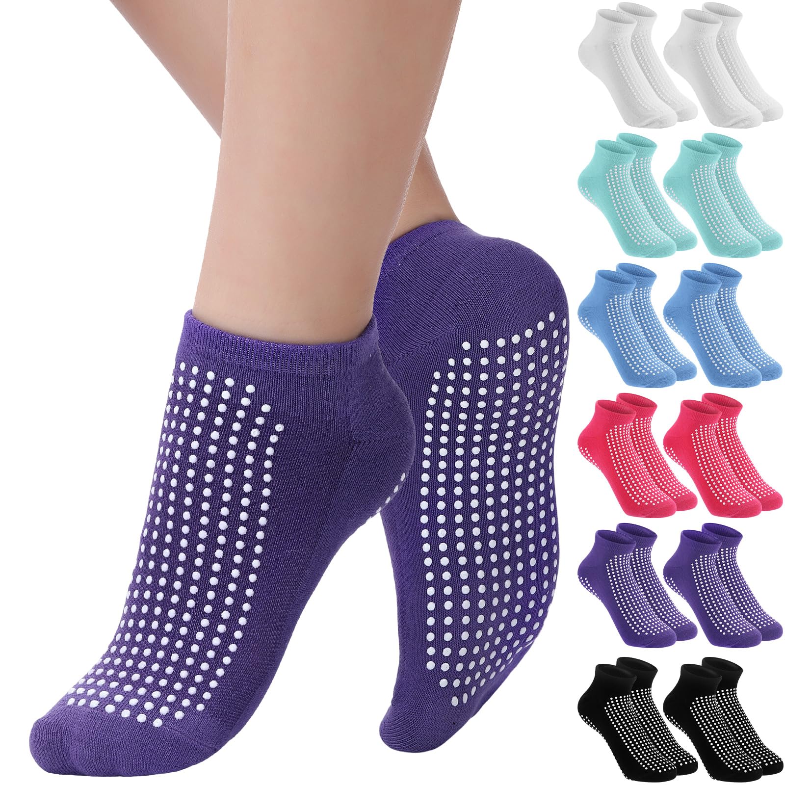 Cozypower12 Pairs Double Sided Hospital Socks with Grips Fall Prevention Non Slip Yoga Pilates ankle Socks Unisex