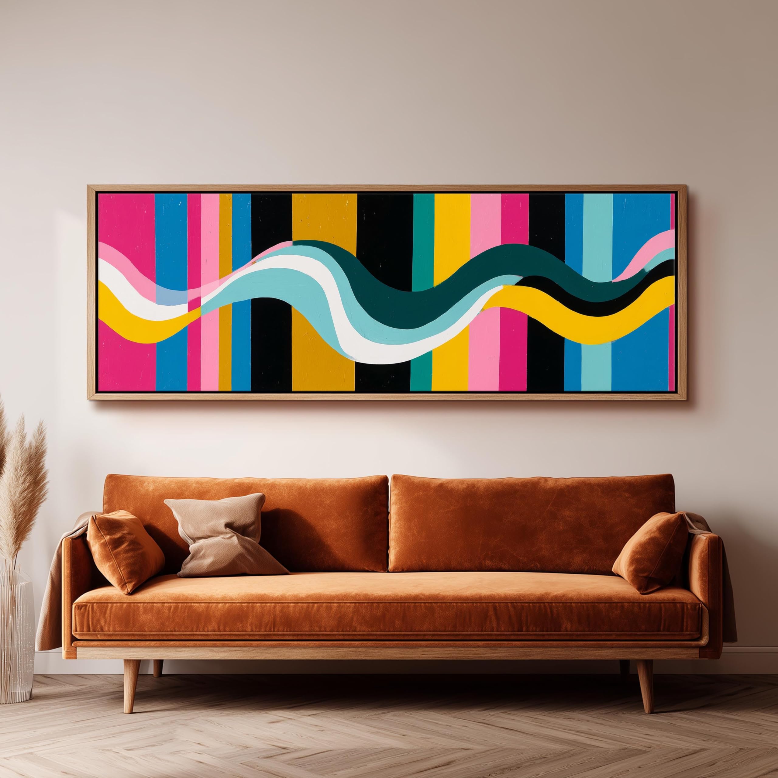 Art mural pour salon tableau vagues et rayures colorées - 8