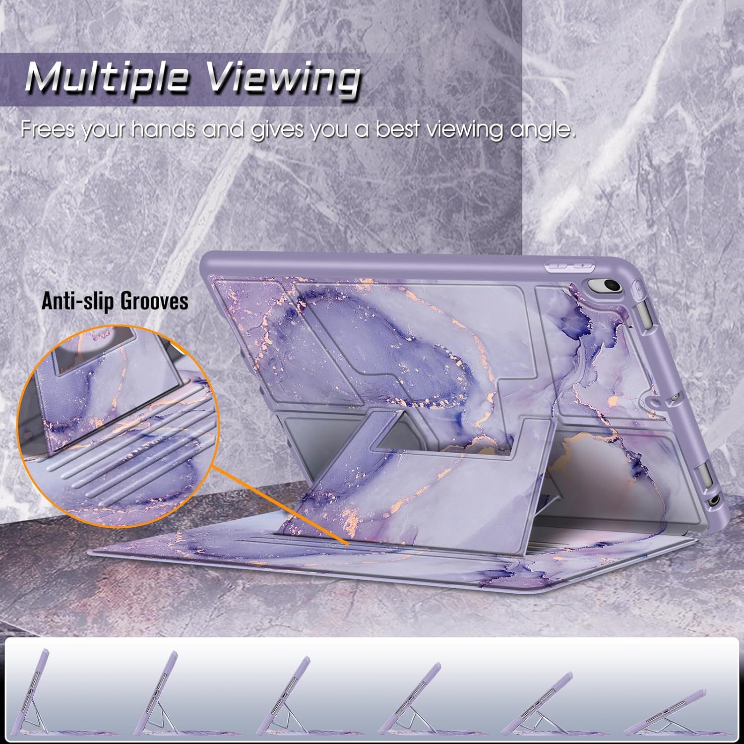 Fintie Magnetic Stand Case for iPad Air 10.5" (3rd Generation) 2019 / iPad Pro 10.5" 2017, Multi-Angle Viewing Rugged Soft TPU Back Cover with Pencil Holder, Auto Wake/Sleep (Lilac Marble)