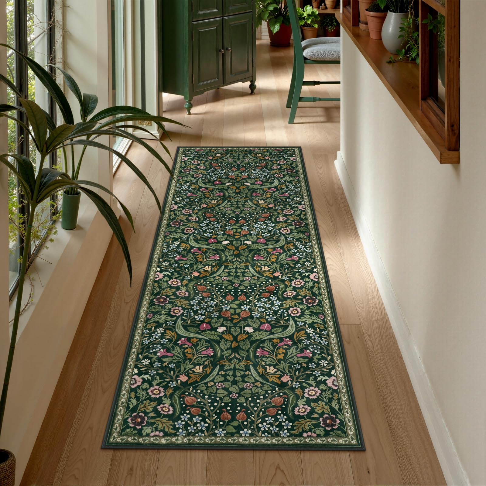 Lahome Cottagecore Floral Runner, 2x6 Botanical Washable Kitchen Runner Rug