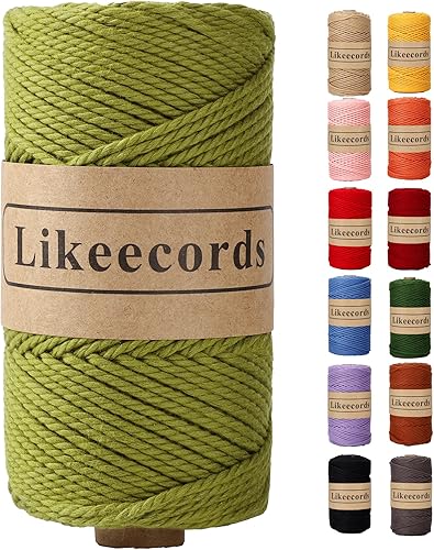 Cuerda de macramé de algodón de 0.118 in x 328.1 ft, 3 hebras torcidas, cuerda de macramé, cuerda de algodón para macramé, cuerda para manualidades