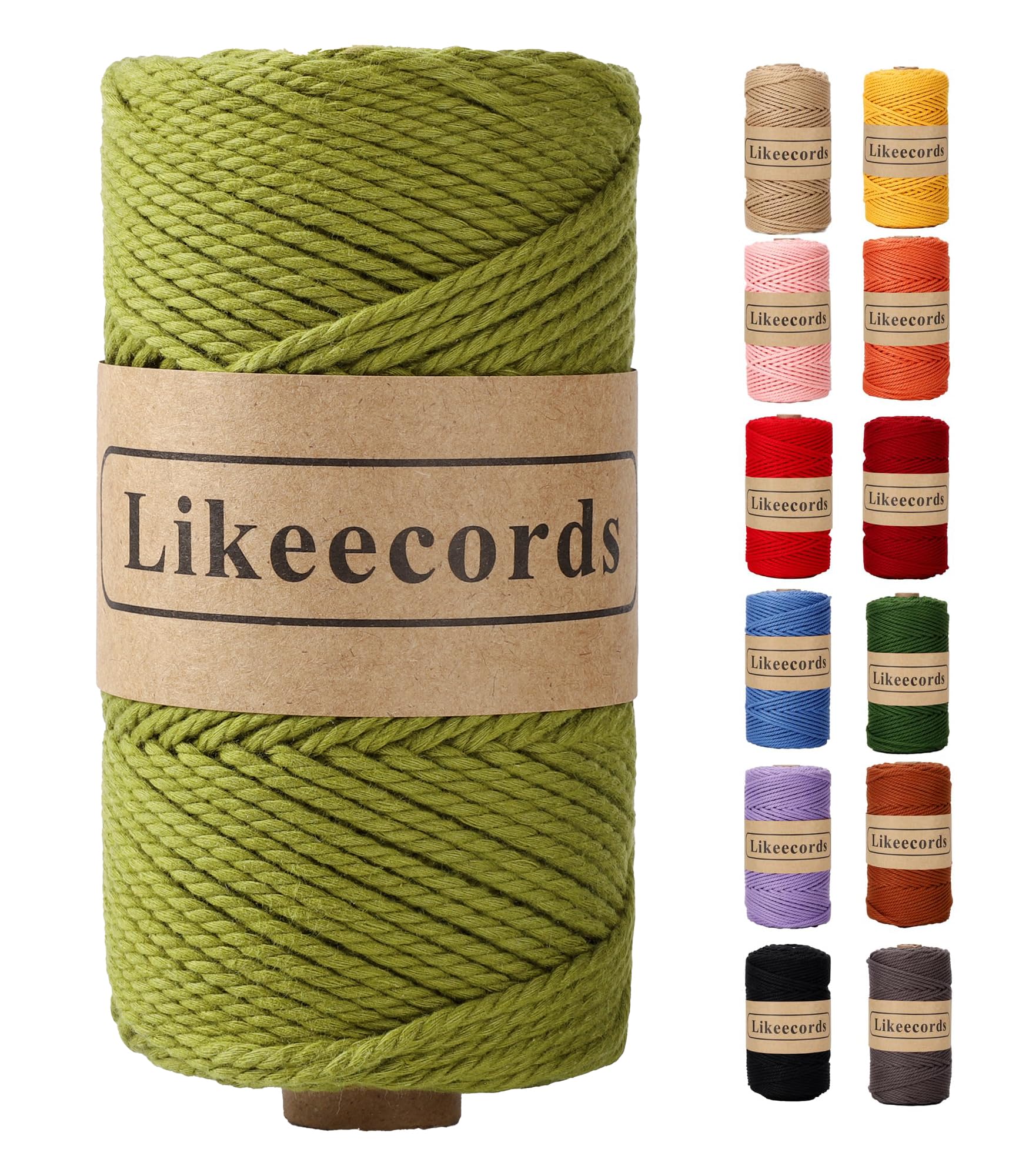 Cordon en coton pour macramé et décoration de Noël ou mariage kaki