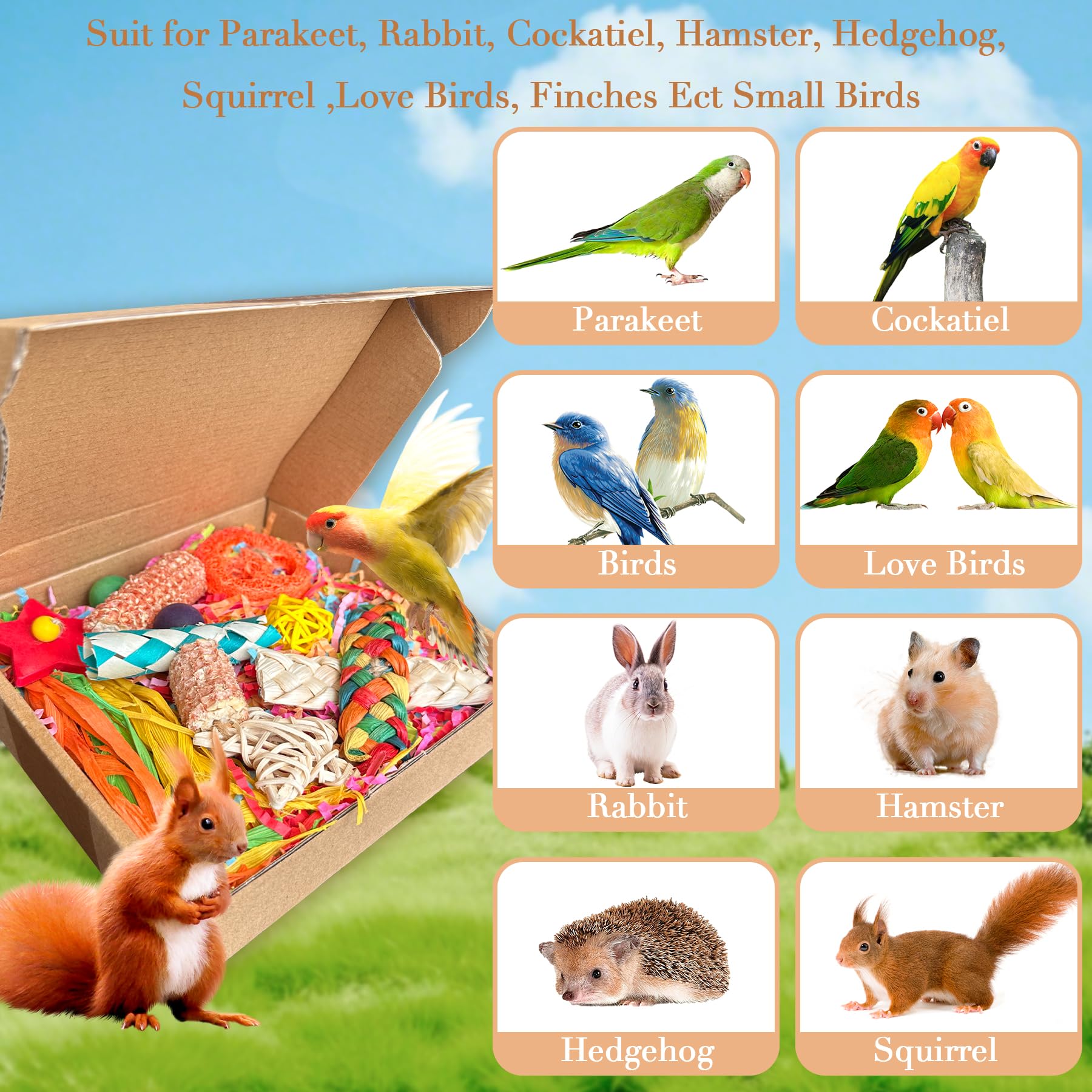 Parakeet Toys, Bird Toy Conure Grass Mat Budgie Shredder Hanging Set Cockatiel Foraging Toys Parrot Climbing WallToy Lovebird Cage Accessories for Small Birds (360 Spinning Toy) - image 7