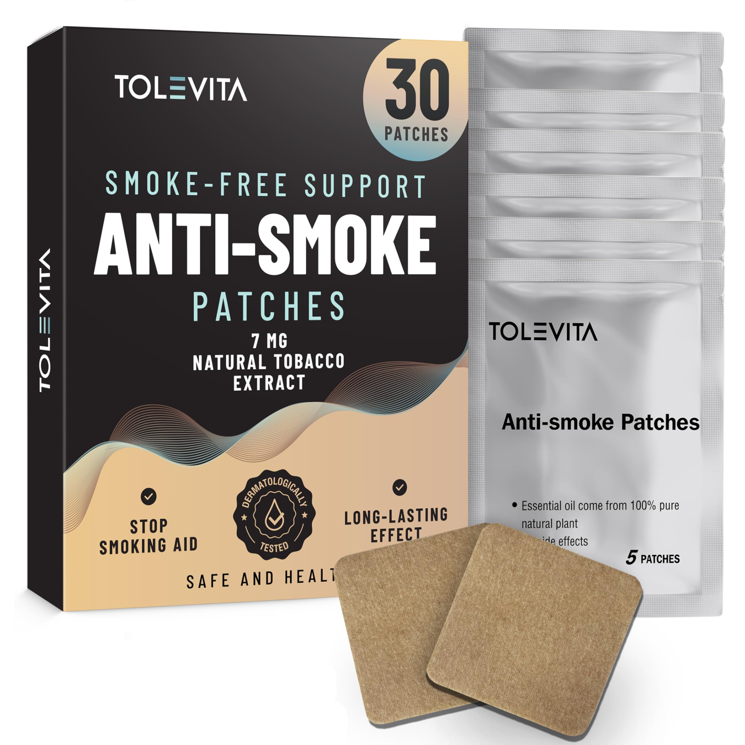 TOLEVITA Anti- Smoke Herbal Patches Beige 7 mg | Quit Smoking Patches to Help Reduce Cravings | Herbal Stop Smoking Aid for a Healthier Lifestyle