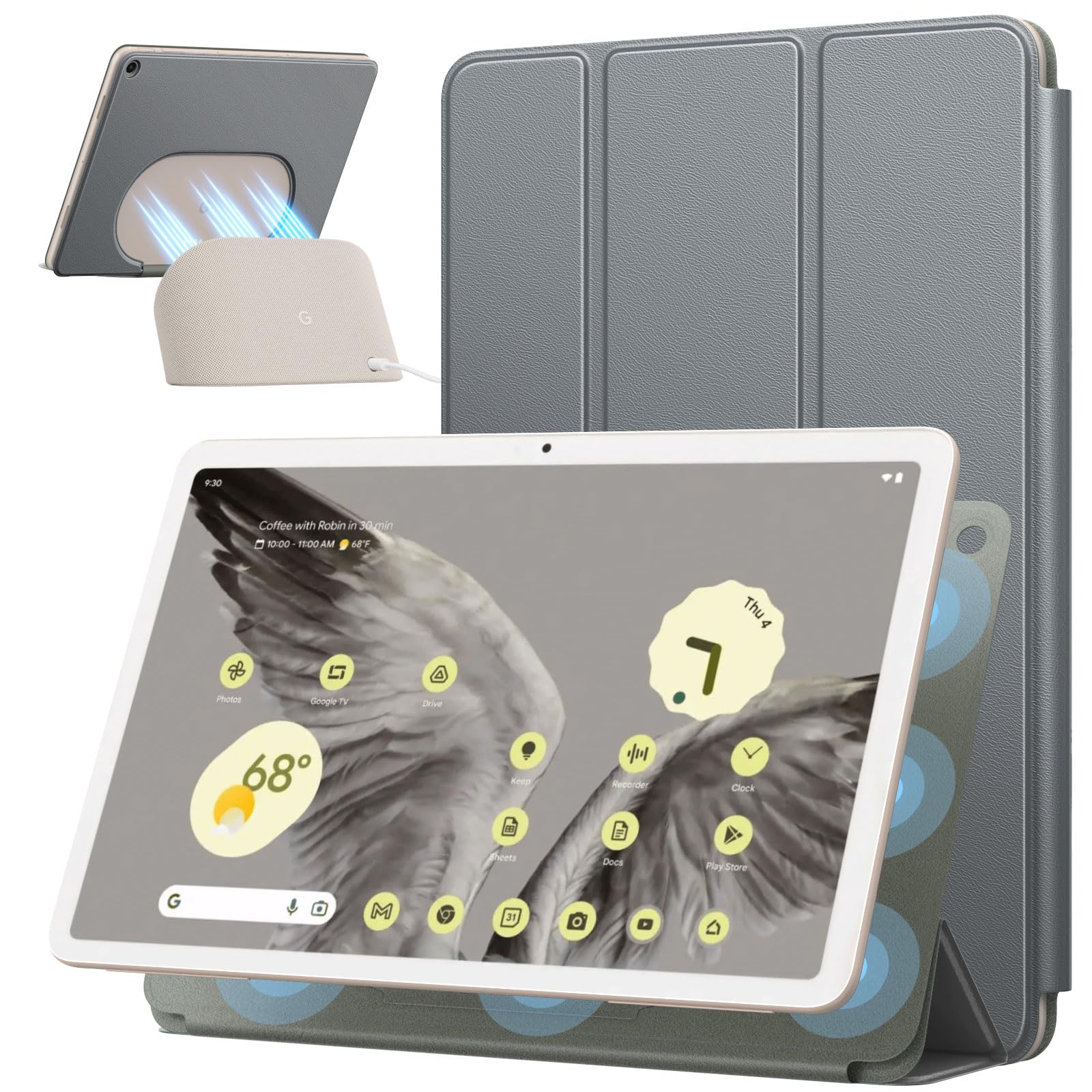 MoKo for Google Pixel Tablet Case 2023, Foldable Design, Ultra Thin Slim Leather PC Trifold Stand Cover with Pencil Holder,Convenient Magnetic Attachment, Case for Pixel Tablet 2023, 11 inch, Gray