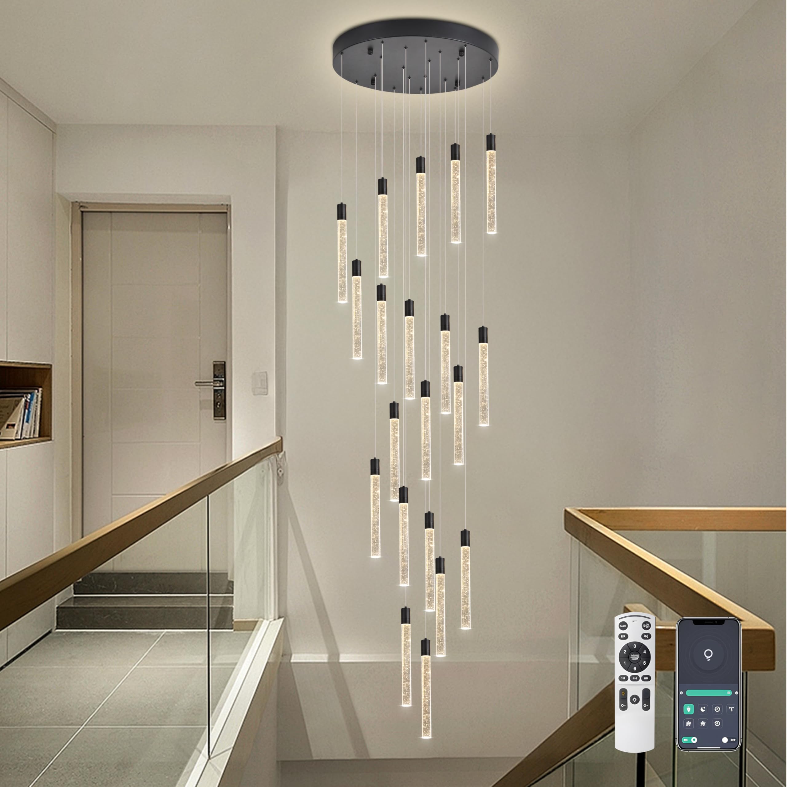 20-Lights Bubble Crystal Chandelier for Entryway High Ceiling,Black