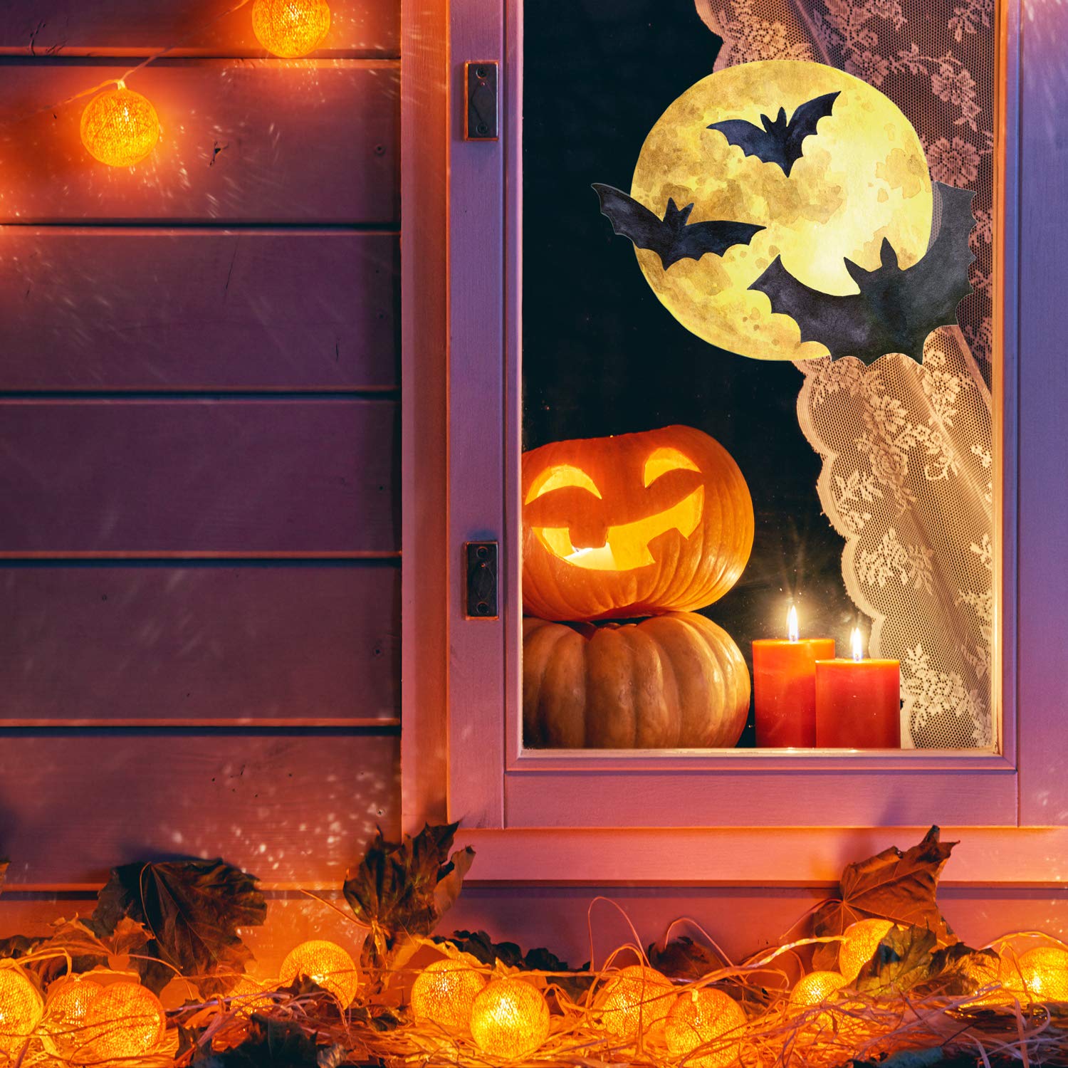 Stickerscape Bat And Moon Halloween Window Stickers ( - Large Size) | Halloween Window Decorations | Reusable And Cleanly Removable | Made In The Uk