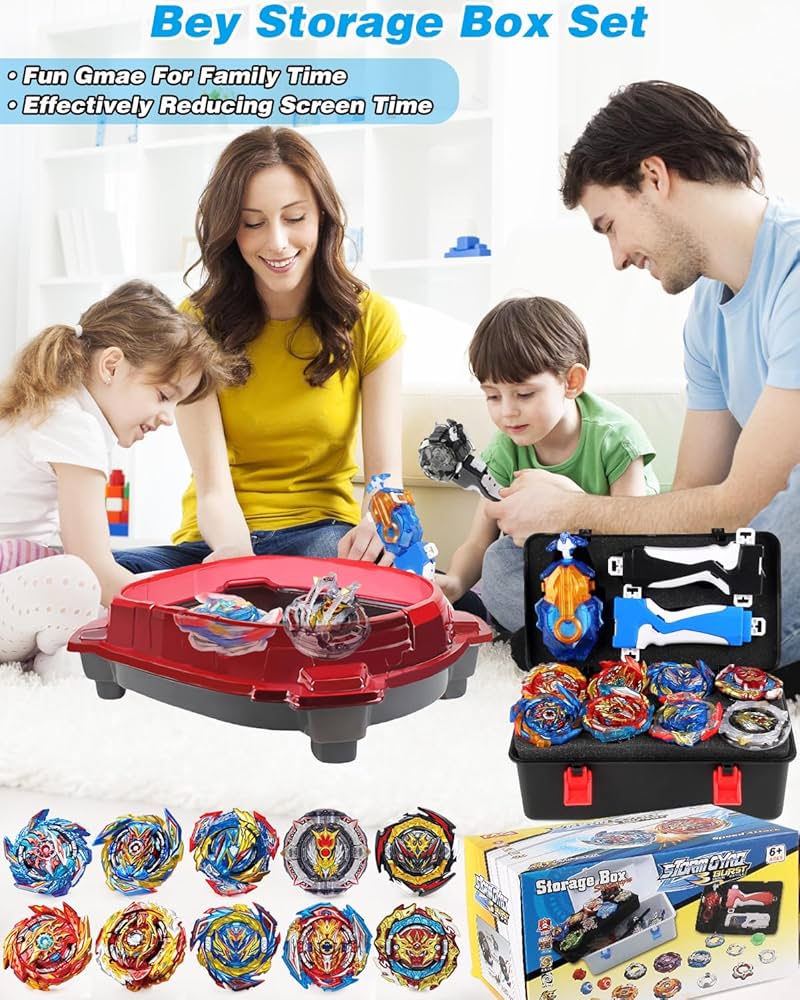 thumbnail image 2 of TUKIIE Battling Top Gyro Toy Set, 12 Spinning Tops With 3 Launchers Storage Box, Metal Fusion Battling Tops Set Game Xmas Birthday Present For Kids Boys Girls Ages 6 2 of 13
