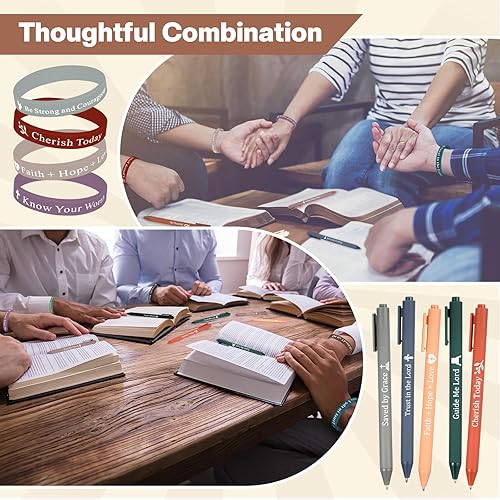 Miniatura 5 de Glenmal Juego de 24 pulseras cristianas, regalos cristianos, bolígrafos de tinta negra, pulseras de goma de colores para niños, enfermeras,