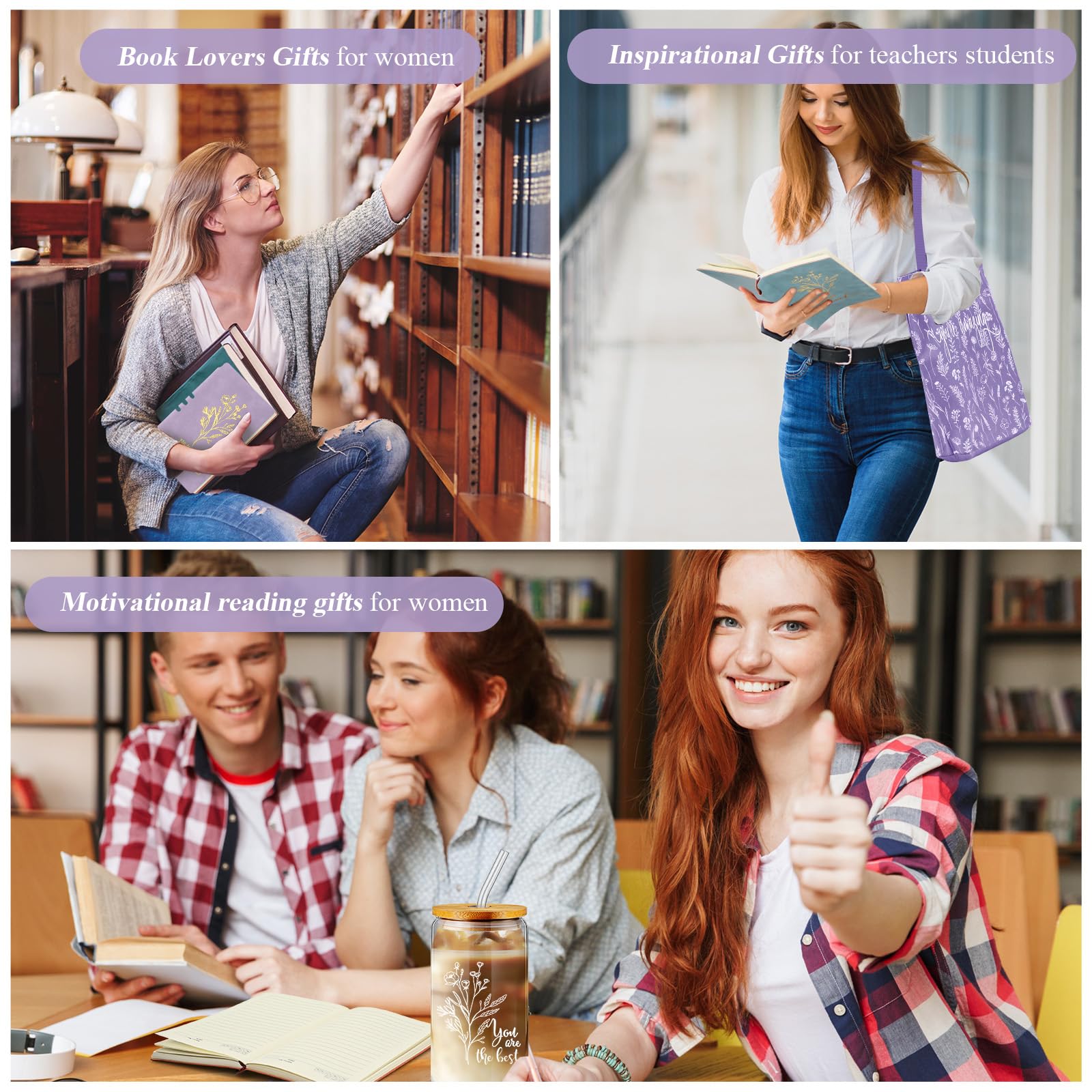 Bestie inspirierende Geschenke für Frauen und Freunde, ästhetisches A6-Leder-Tagebuch, Notizbuch, Glasbecher, Leinwand, Tragetasche, Motivationsstifte, Dankeschön-Geschenke für Frauen