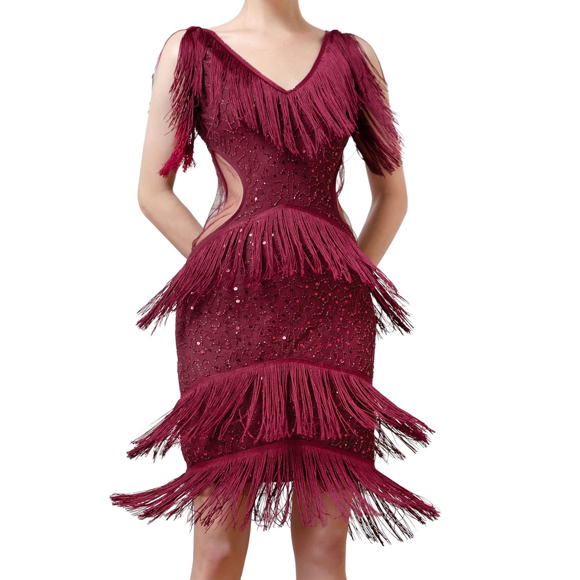 MUNAFIE Costume des années 20 pour femme - Robe à franges - Robe à paillettes - Robe de fête Gatsby Charleston - Robe de fête pour femme