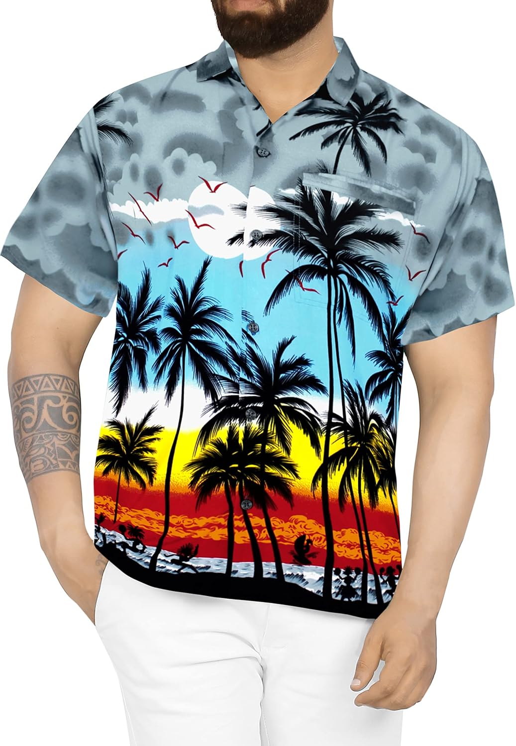 LA LEELA Men's Hawaiian Shirts Short Sleeve Button Down Shirt Mens Casual Shirts Vacation Tropical Shirts for Men Funny