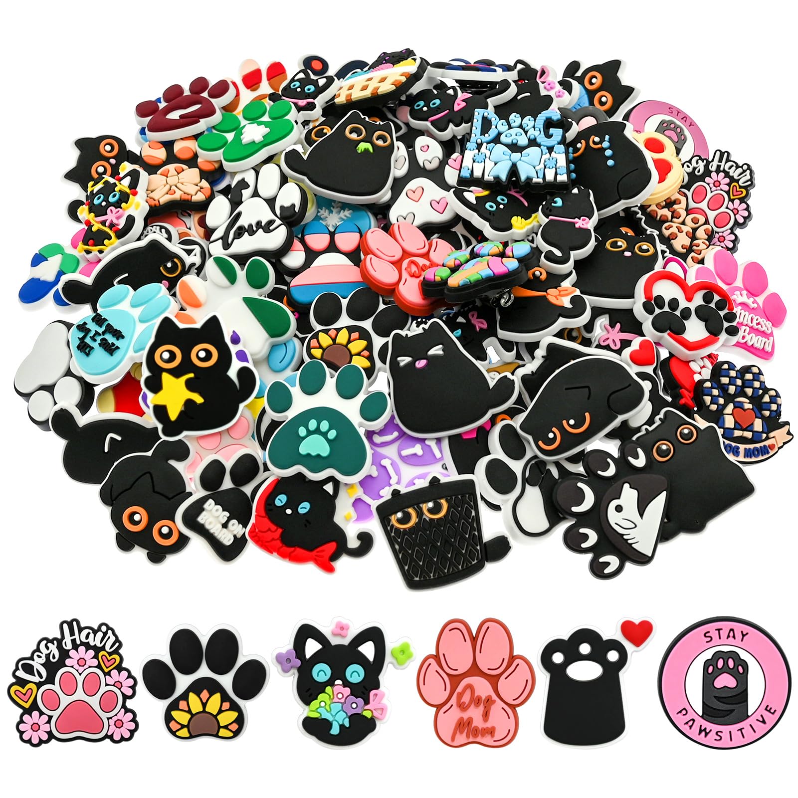Cute Black Cat Backpacks Pins 30-100Piece Paw Print Lapel Brooch Pins Set DIY Funny Cat Dog Button Pin for Clothes Badges