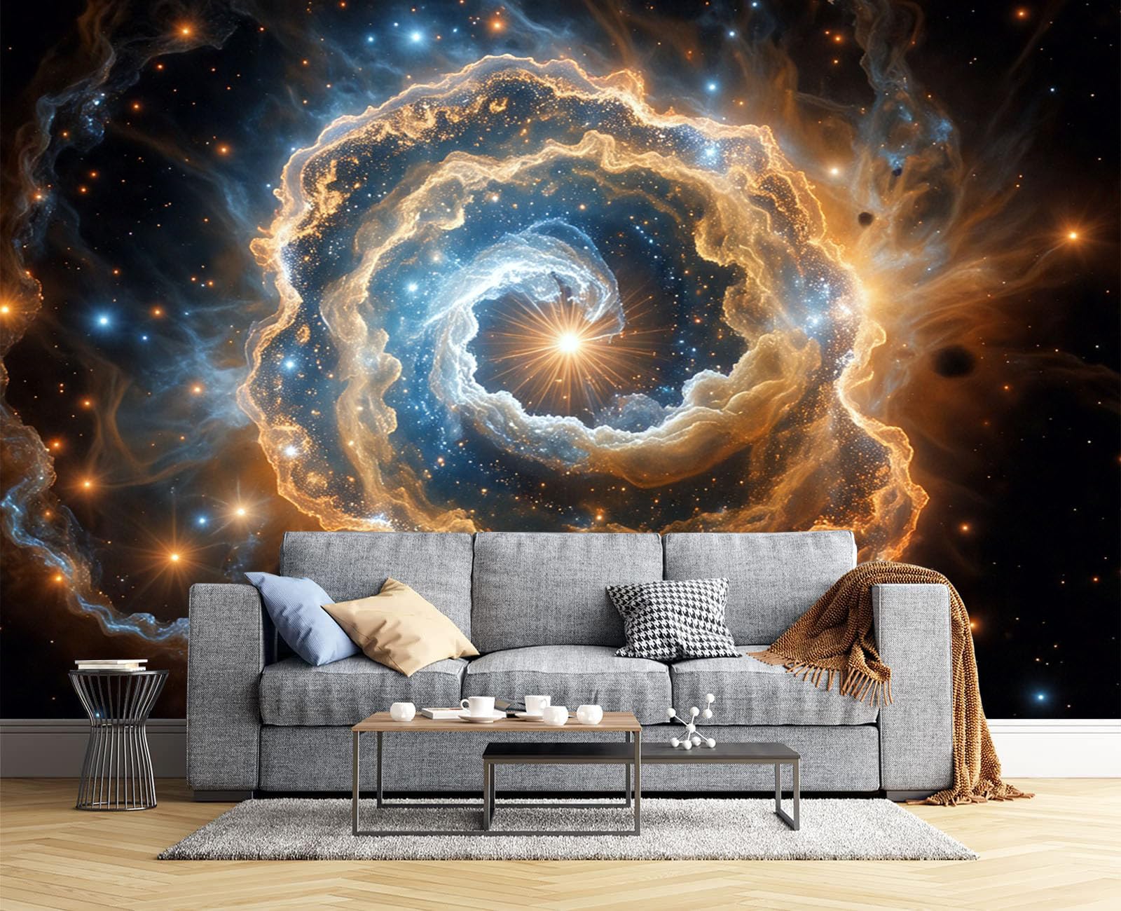 Papier Peint Panoramique Galaxie Fantastique Or Noir 300X210 Poster Geant Murale Salon Chambre