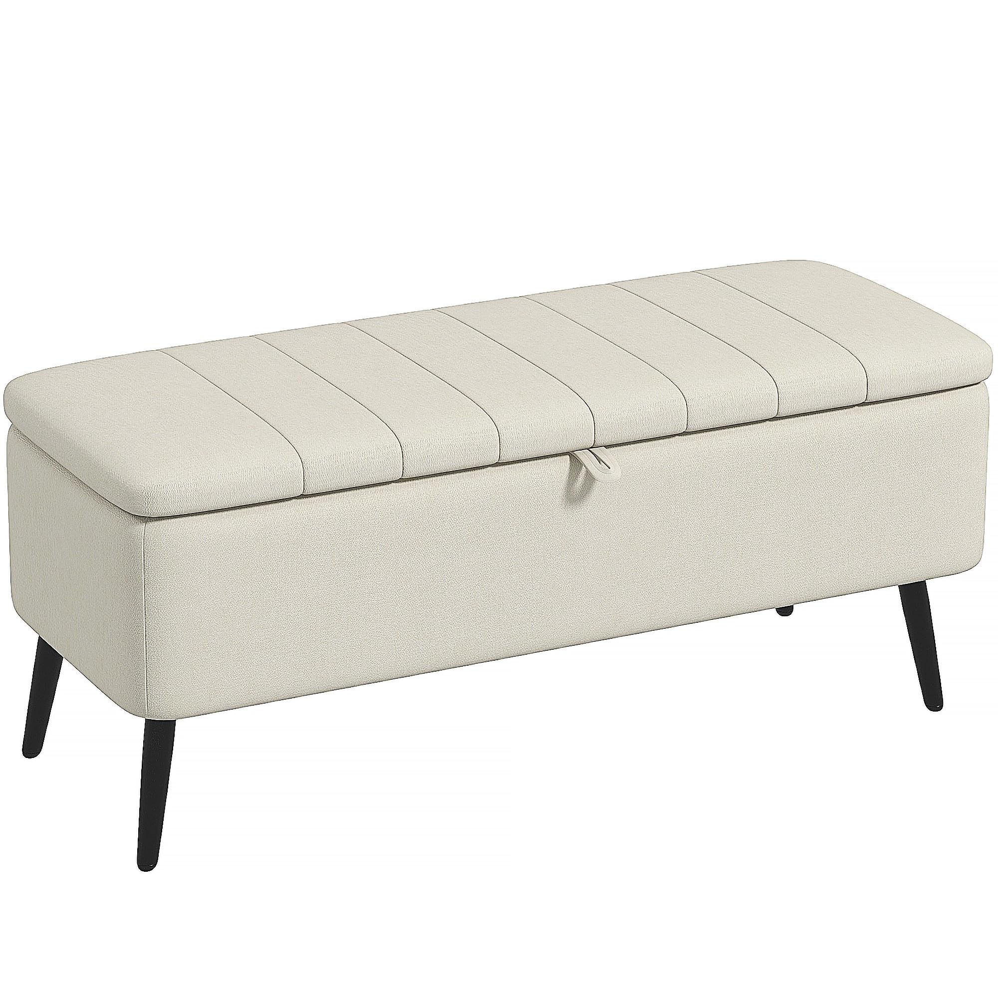 HOMCOM Sitzbank mit Stauraum mit Leinenoptik 102 x 40 x 44 cm Cremeweiß