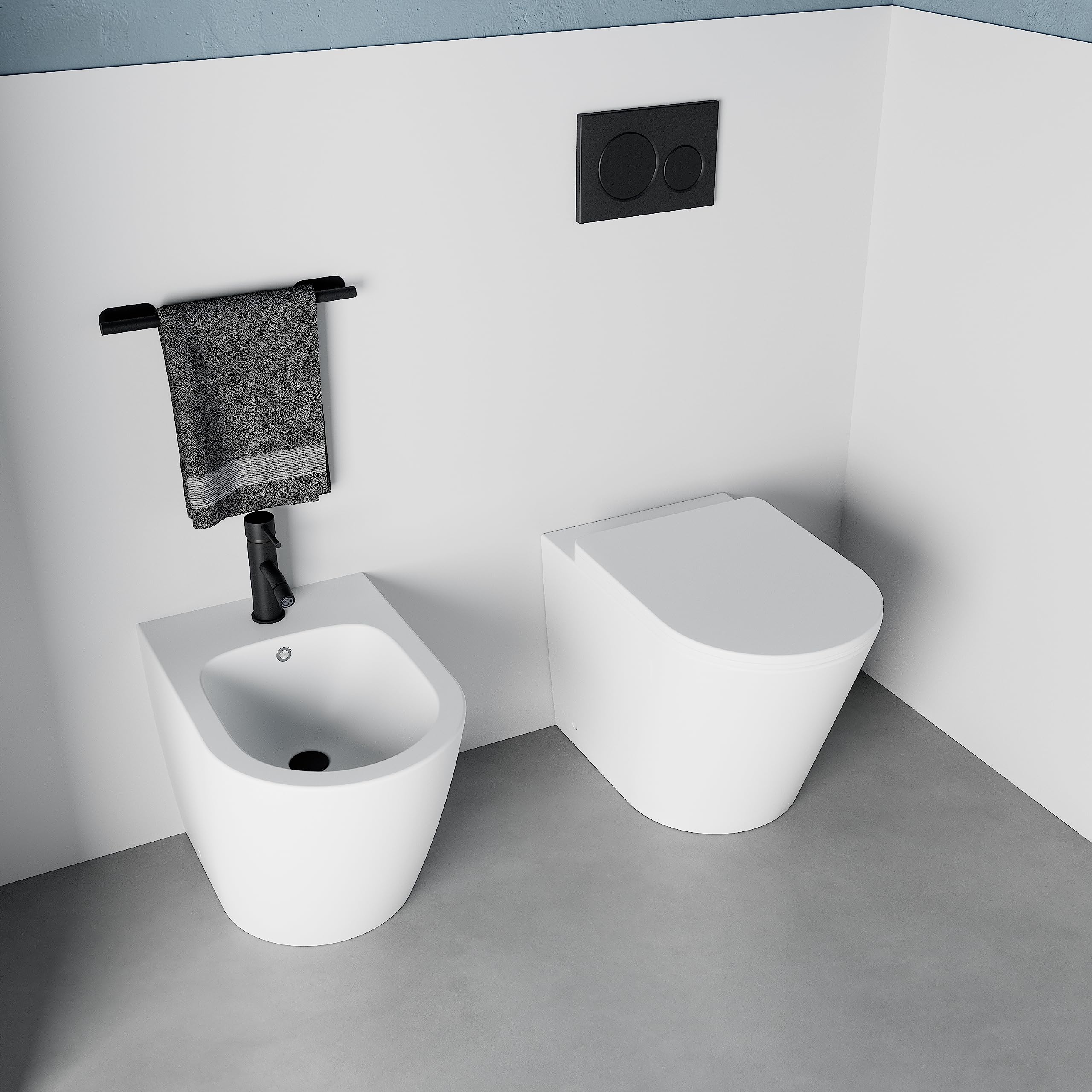Sanitaria de cerámica filomuro blanco mate jarrón sin rimless bidé asiento suave cierre de cierre ralentizado mod. Viena