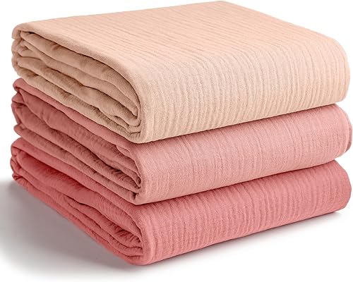 Comfy Cubs Muslin Swaddle Blankets Pack of 3, 42 x 42 Inch Soft 100% Cotton Baby Blanket Set, Large Wraps for Newborns - Self-Soothing Swaddles for Newborns - Blush, Bold Blush, Dusty Rose