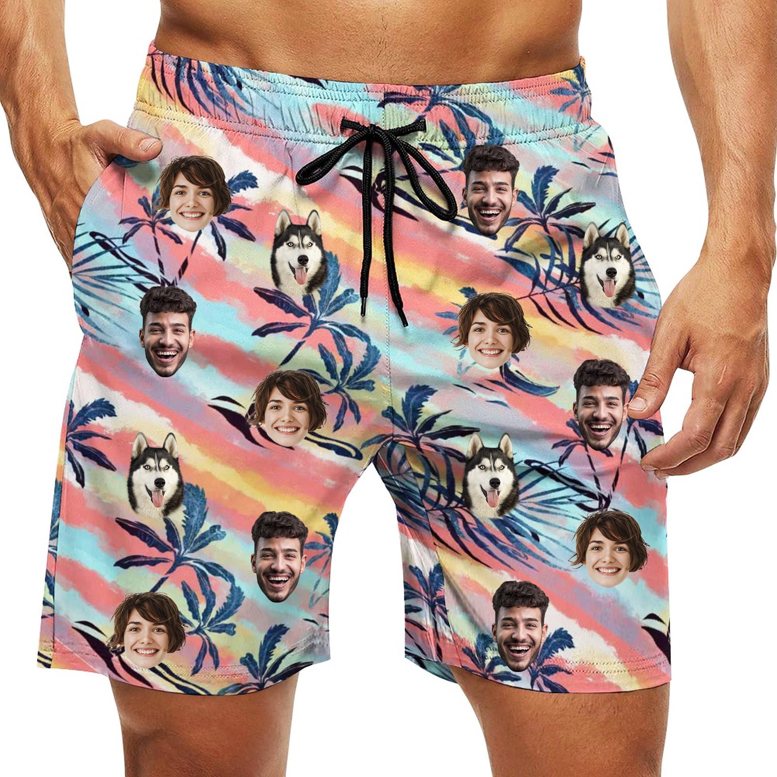 Custom Swim Trunks Men Personalized Funny Swim Beach Shorts with Faces on Them Custom Birthday Gifts for Men