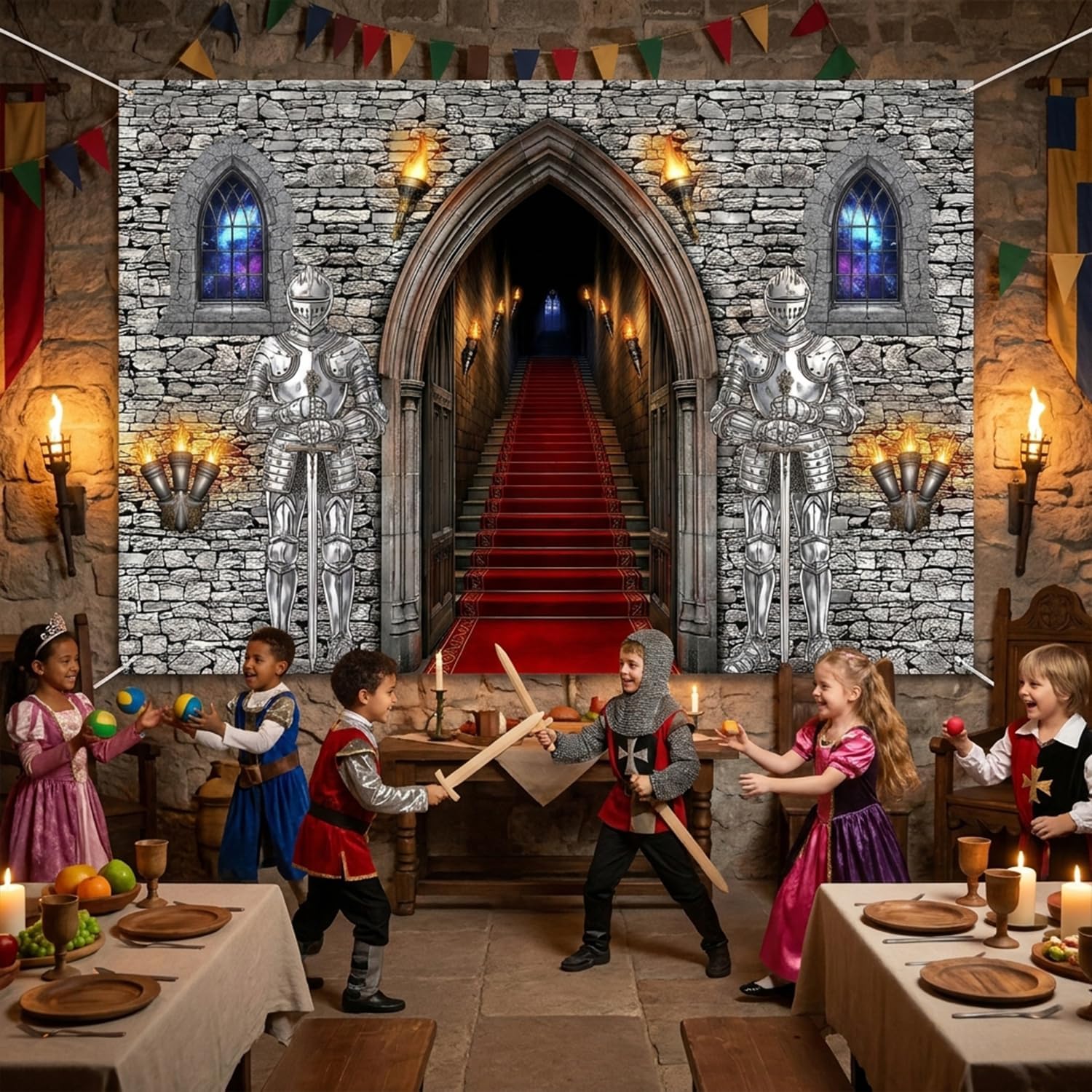 Castle Backdrop, Medieval Party Knight Stone Wall Decorations Backdrops Banner Decor, Medieval Themed Props Photography Photoshoot Wall Decor Booth Supplies 7 x 5 ft image 3