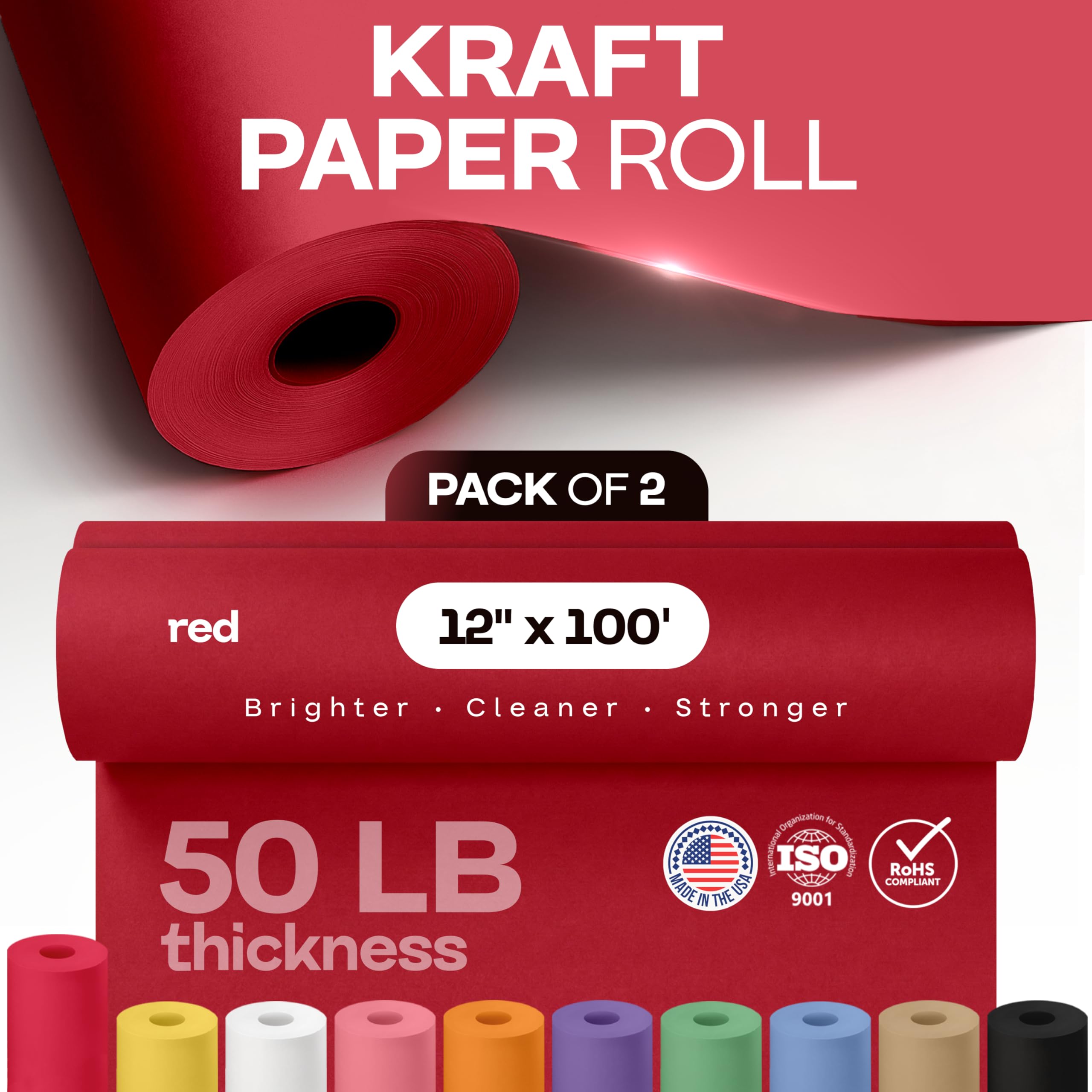 IDL Packaging Lot de 2 rouleaux de papier kraft rouge de 30,5 x 3048 cm – Fabriqué aux États-Unis pour emballage cadeau, loisirs créatifs pour enfants, projets scolaires – 100 % recyclé, matériau
