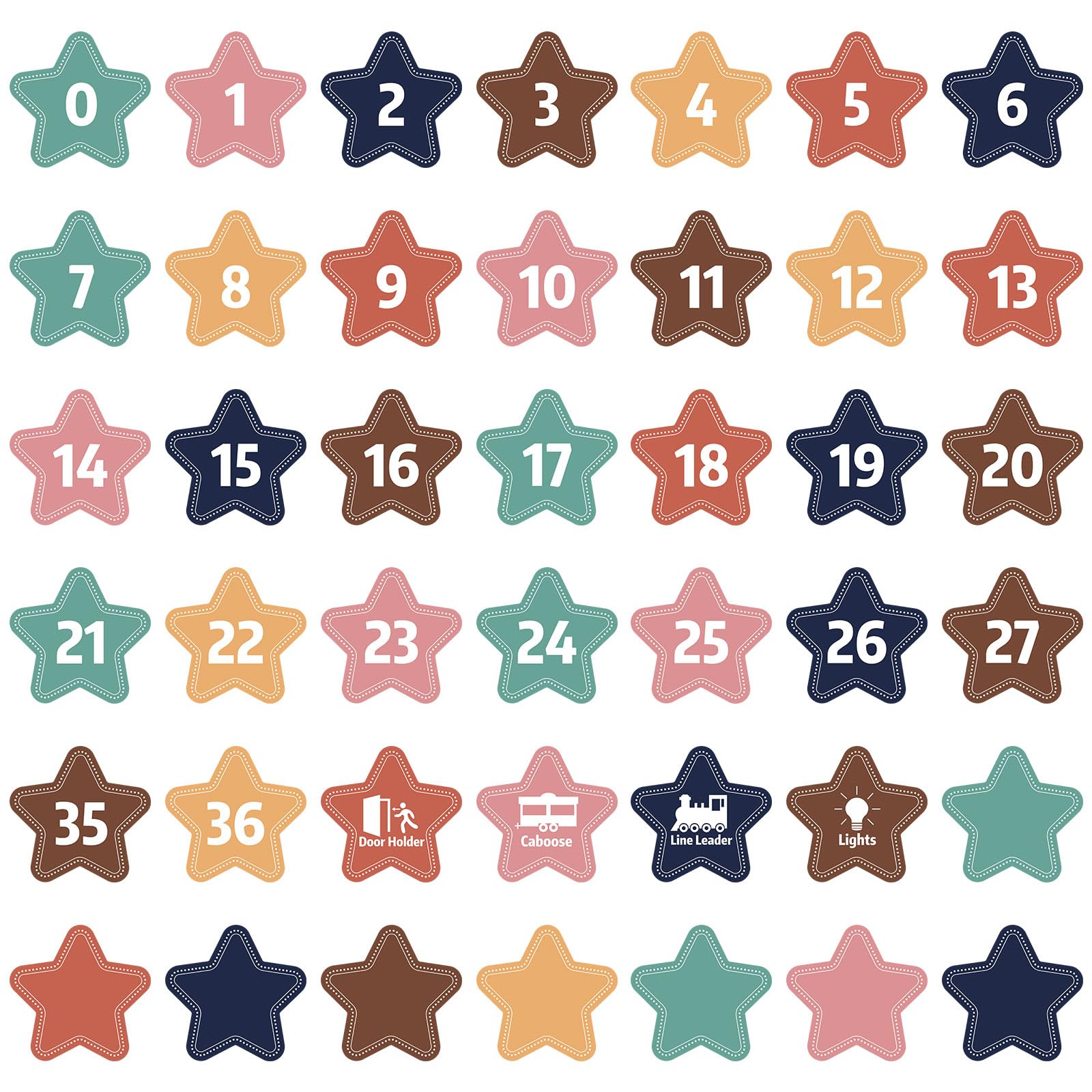Whaline 48Pcs Boho Star Classroom Number Stickers Colorful Number Label Cutouts Self-Adhesive Number Spot Markers Stickers for School Classroom Party Supplies Decor, 4 Inch