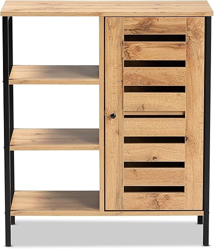 Miniatura 5 de Baxton Studio Vander - Armario moderno y contemporáneo de madera con acabado marrón roble y metal con acabado negro de 1 puerta