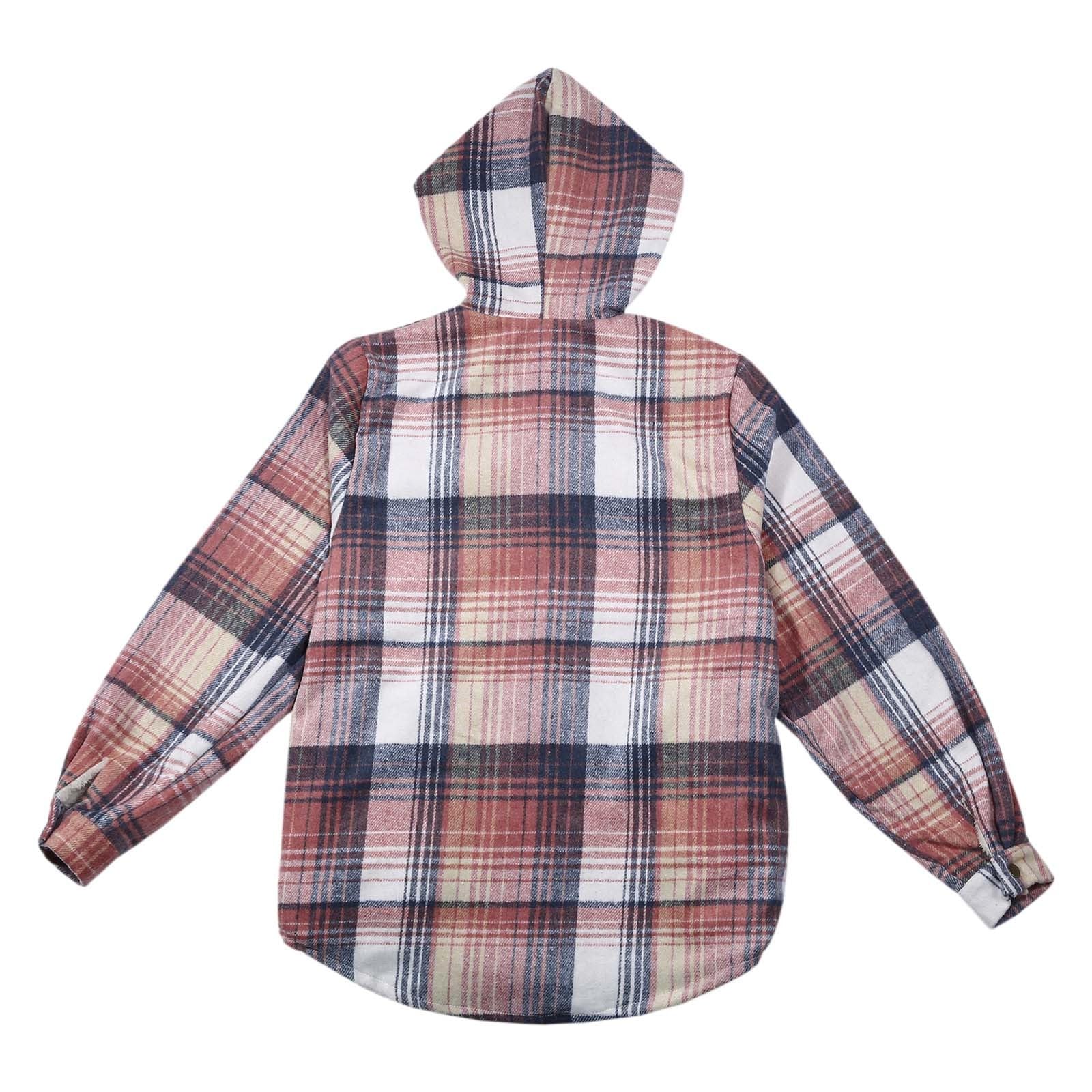 Chaqueta Mujer Invierno Abrigos De Cazadora Forro Polar，Chaqueta corta femenina con capucha forro polar estampado a cuadros abotonadura frontal y mangas largas para abrigo