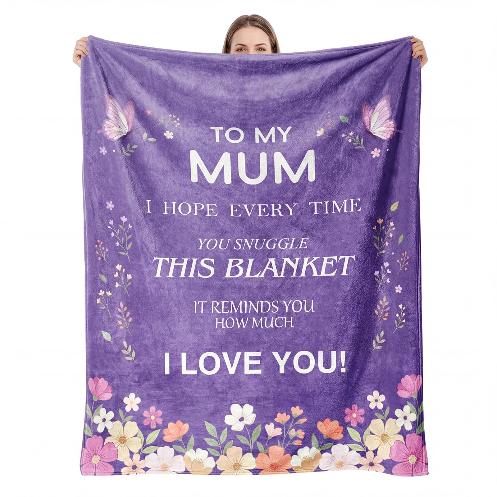 KUKKUME Gifts for Mum Mothers Day Blanket Gifts from Daughter Son Mummy Birthday Presents for Mum's Birthday, Christmas, Mothers Day 60" x 50" Purple