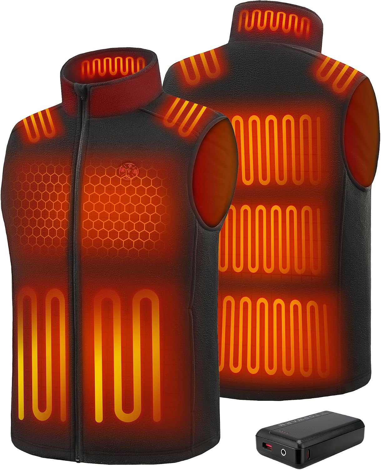 Men's Fleece Heated Vest with 7.4V 16000mAh Battery and 15 Heating Zones